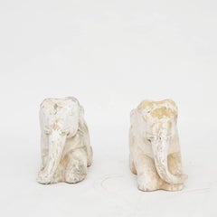 Pair of 18th Century Temple Elephants Carved in Sandstone from Burma