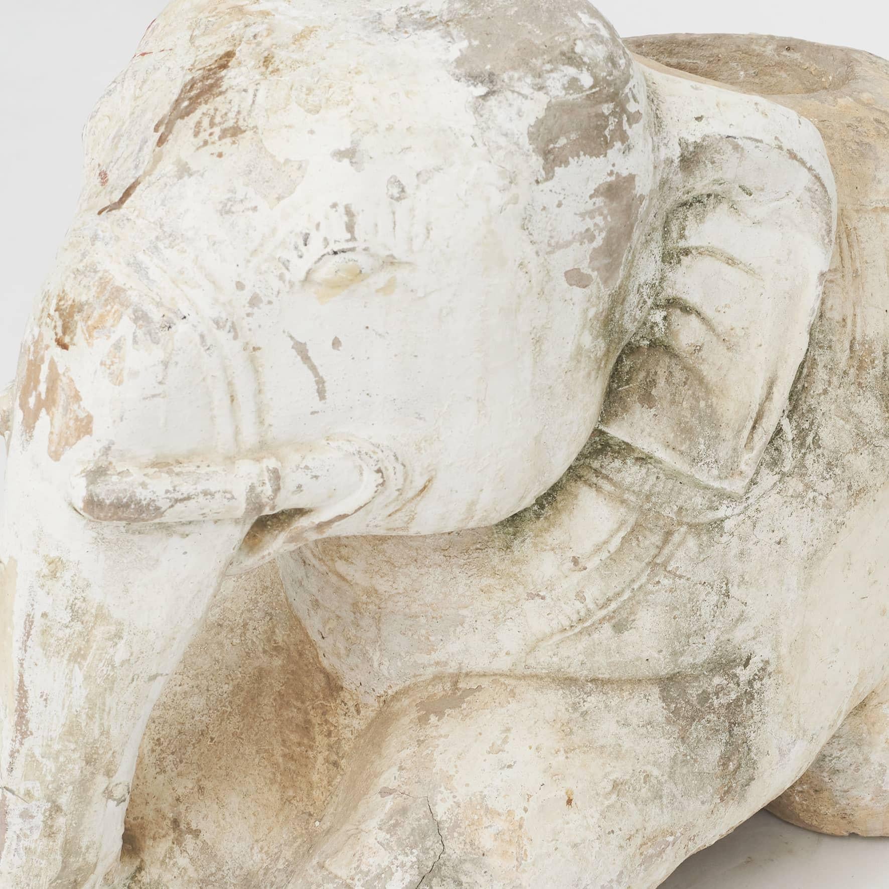 Hand-Carved Pair of 18th Century Temple Elephants Carved in Sandstone from Burma For Sale