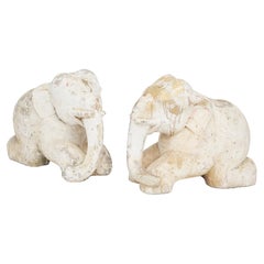 Used Pair of 18th Century Temple Elephants Carved in Sandstone from Burma