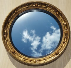 ANTIQUE PAIR OF 1930'S ATSONEA BUTLERS CONVEX GOLD GILT WOOD WALL MiRROR