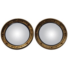 ANTIQUE PAIR OF 1930'S ATSONEA BUTLERS CONVEX GOLD GILT WOOD WALL MiRROR