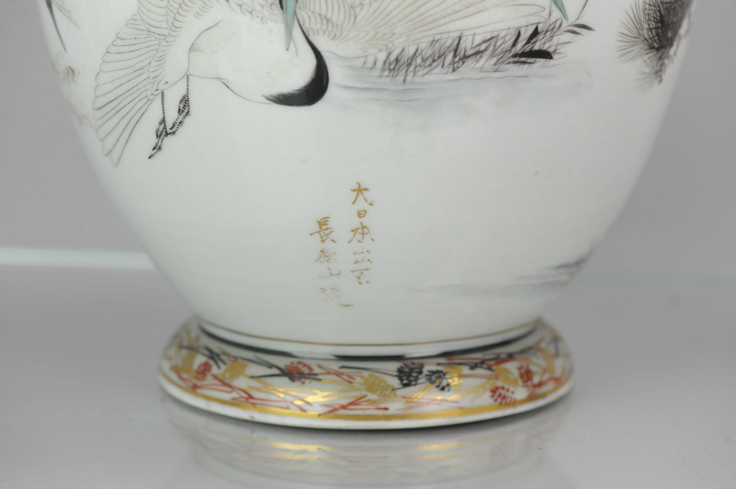 Antique Pair of Japanese Kutani Crane Vases Japanese Satsuma Style Kutani 6