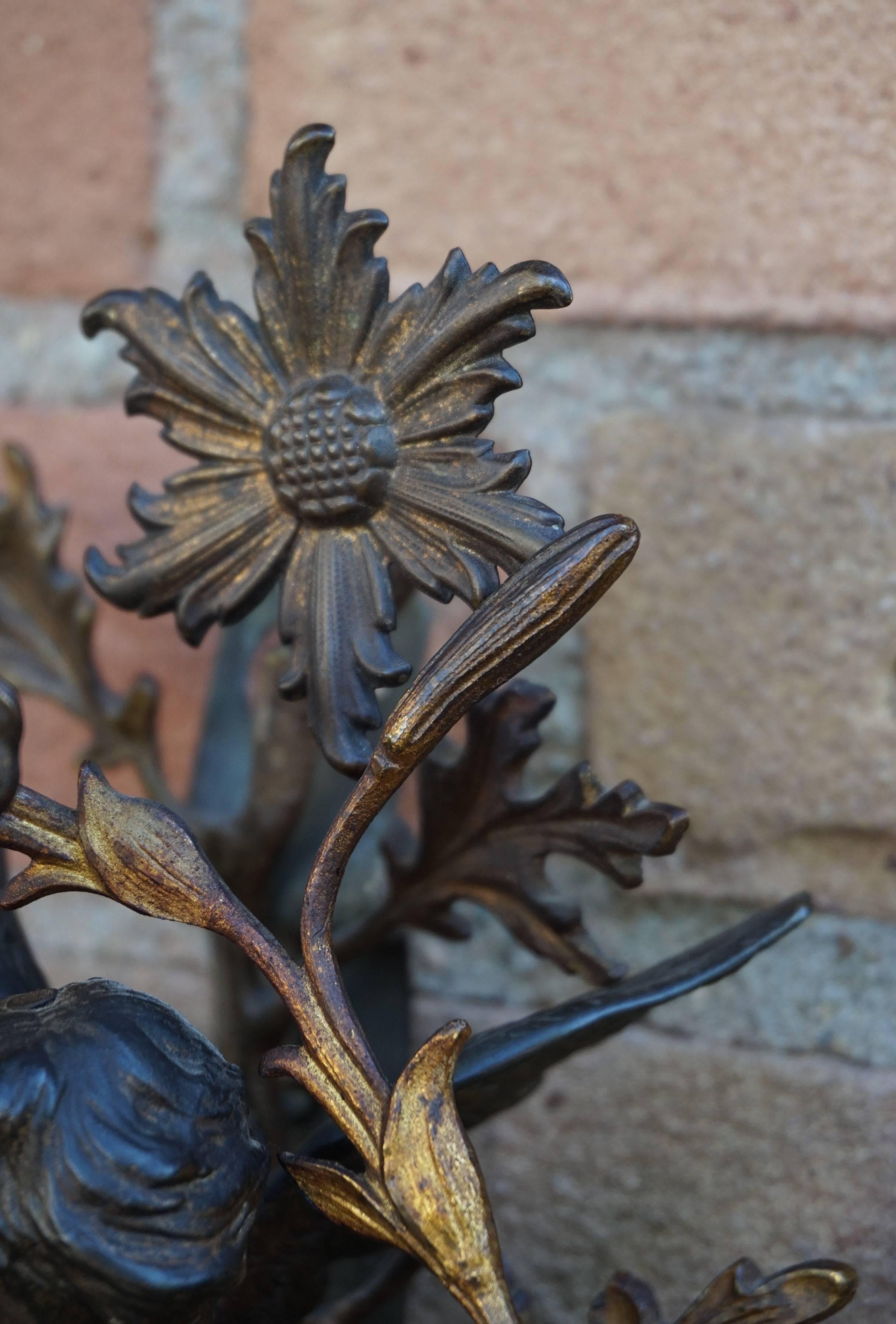 Antique Pair of 19th Century Baroque Revival Angels / Putti with Bronze Flowers 7