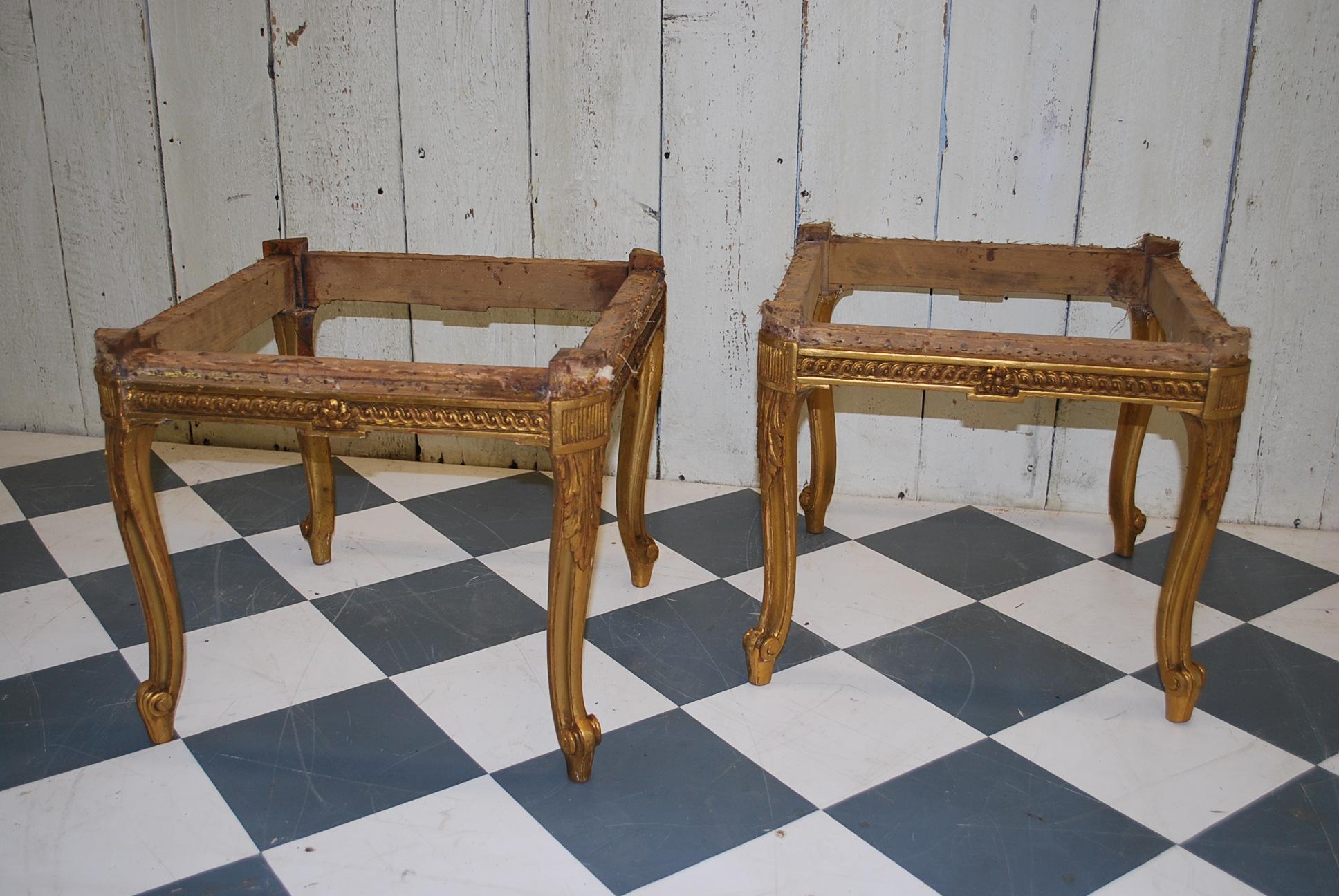 Antique pair of  19th century carved French Giltwood Stools For Sale 1
