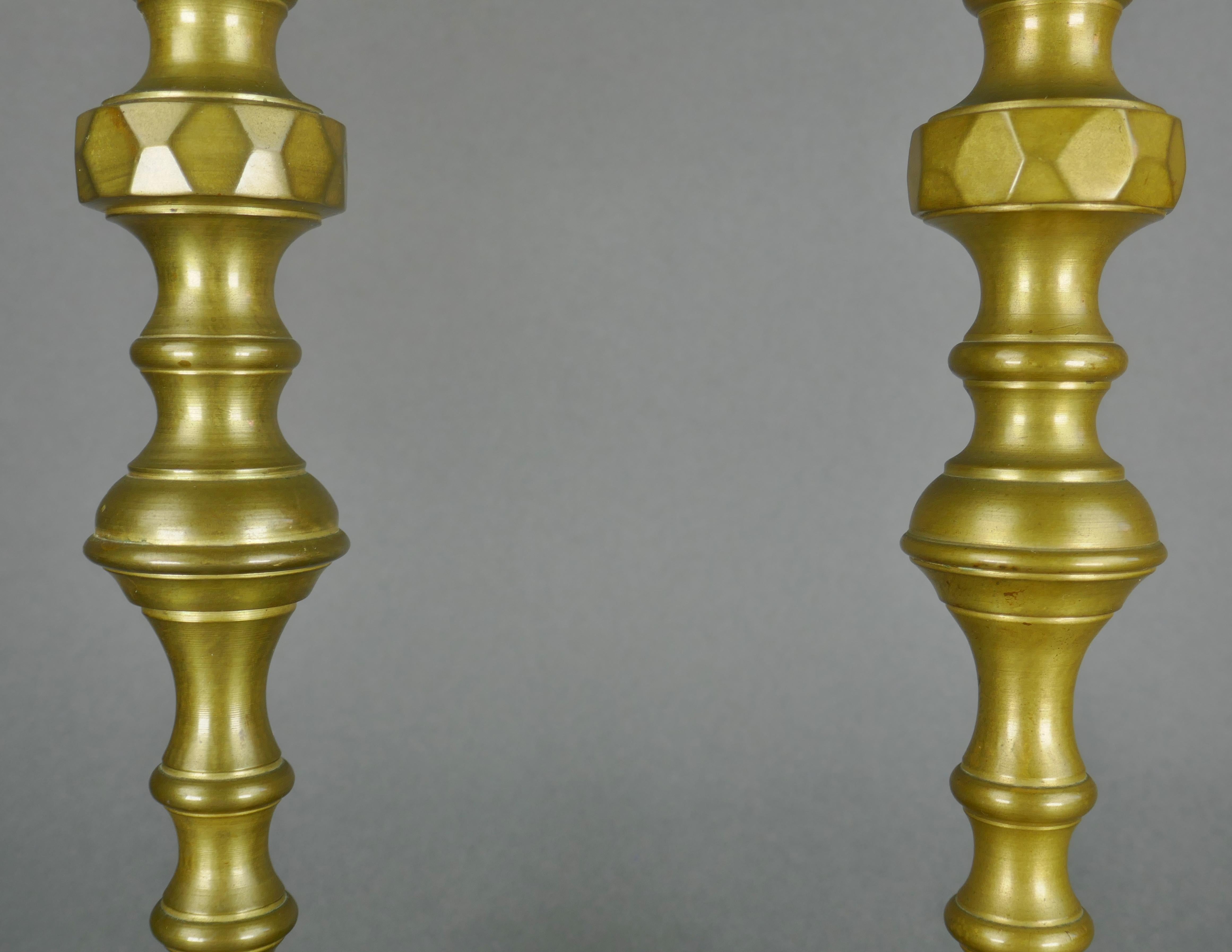 Antique Pair of 19th Century Cast Bronze European Candlesticks In Fair Condition For Sale In San Juan Capistrano, CA