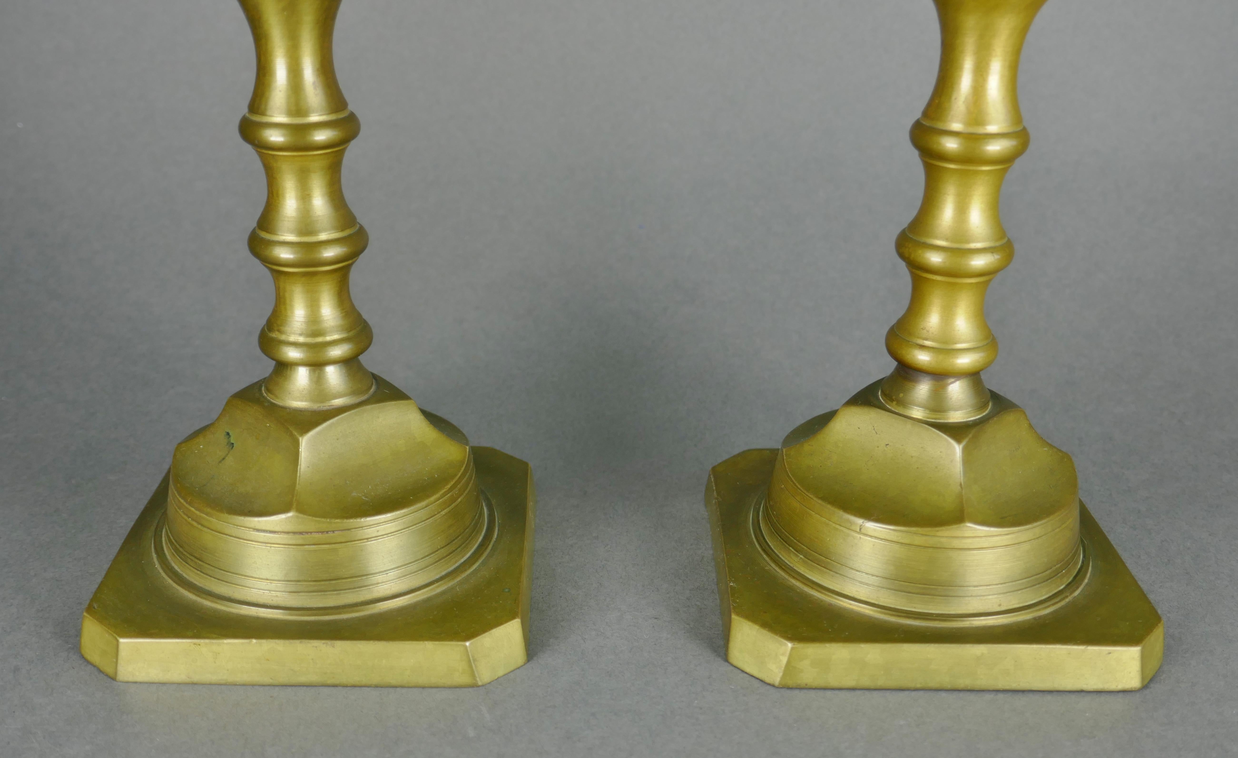 Brass Antique Pair of 19th Century Cast Bronze European Candlesticks For Sale