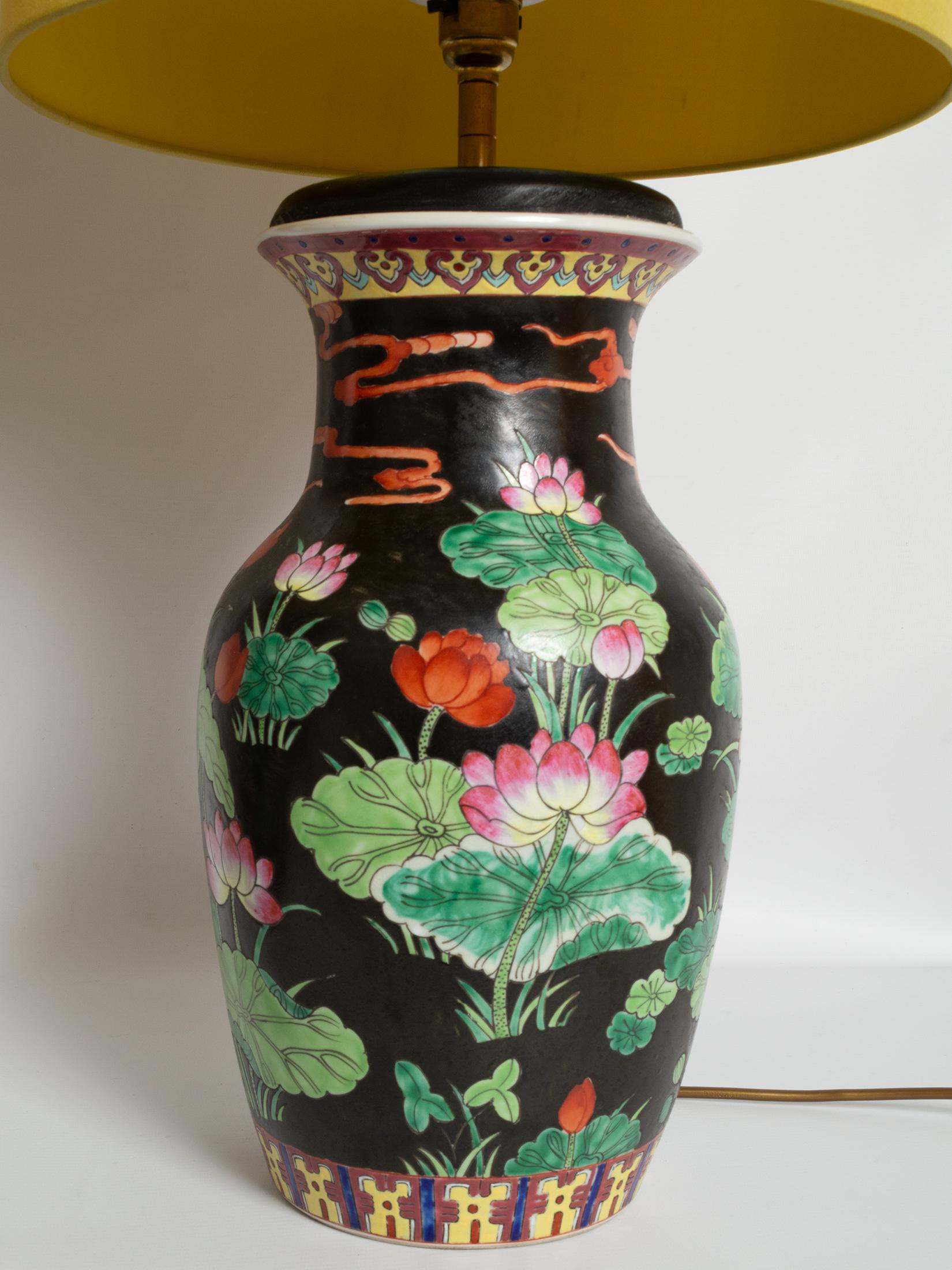 Mid-19th Century Antique Pair of 19th Century Famille Noire Chinese Vase Lamps, circa 1860 For Sale