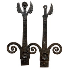 Antique Pair of 19th Century Hand-Forged Iron Door Hinges