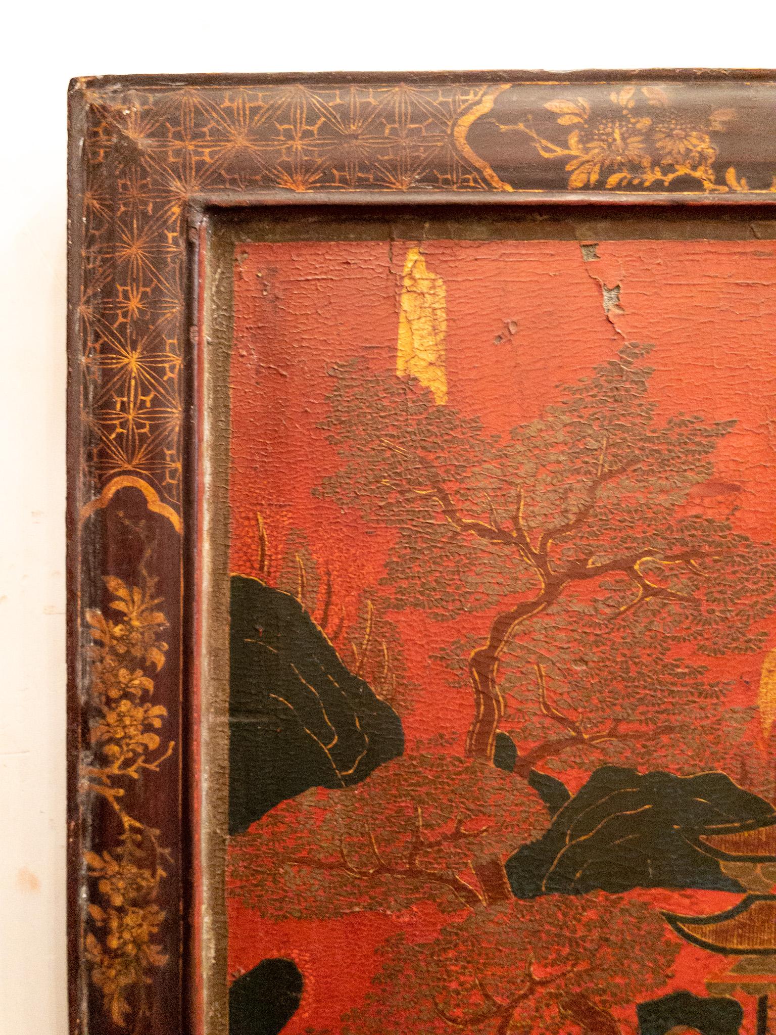 Pair Antique 19th Century Japanese Red Lacquered Wood Panels. In Good Condition In New Orleans, LA