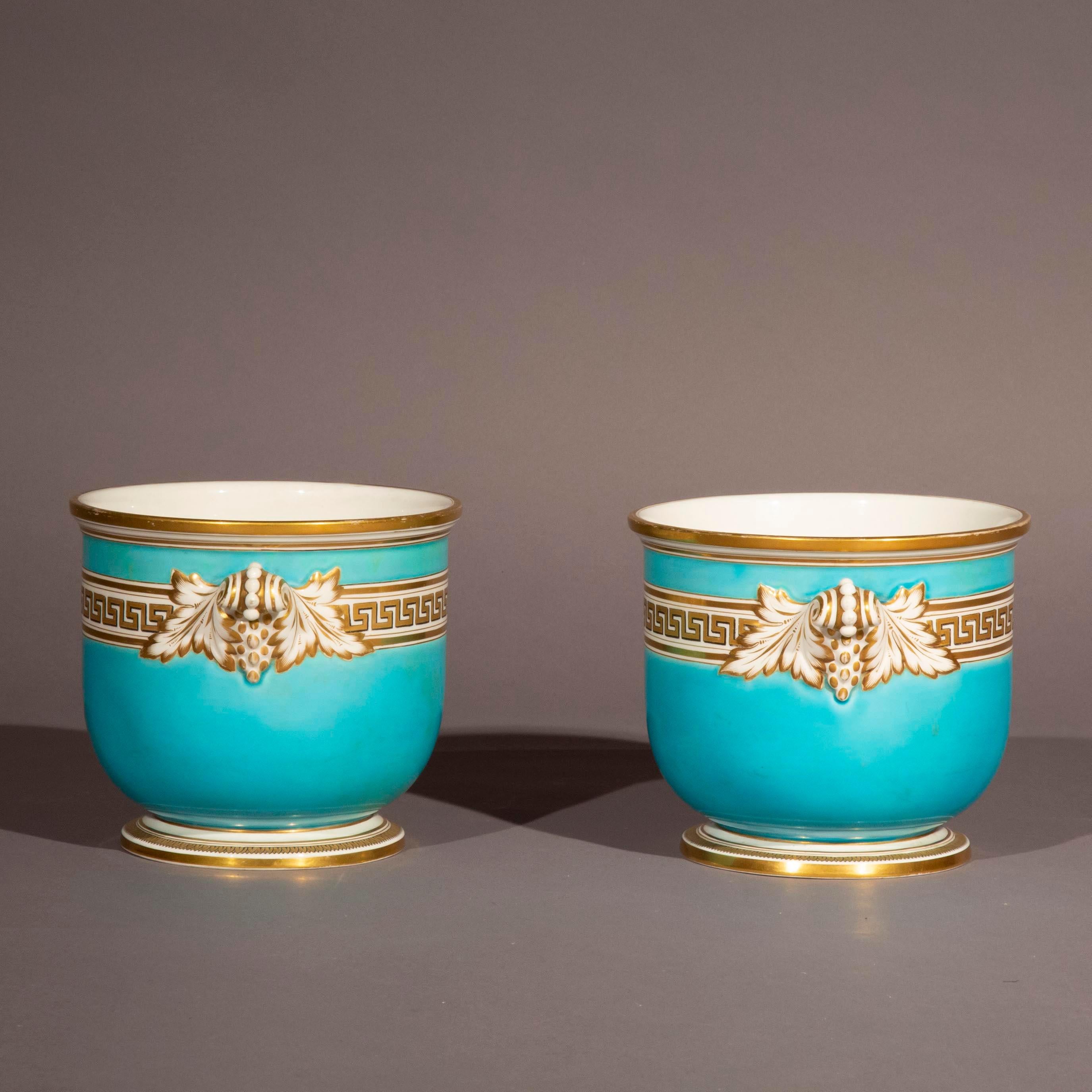 French Antique Pair of 19th Century Porcelain Planters or Ice Buckets