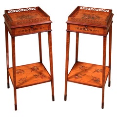 Antique pair of 19th century satinwood and painted kettle stands