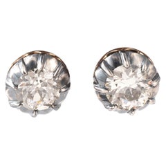 Antique Pair Of 3.5 Carats Old European Cut Diamond Earrings Circa 1890's