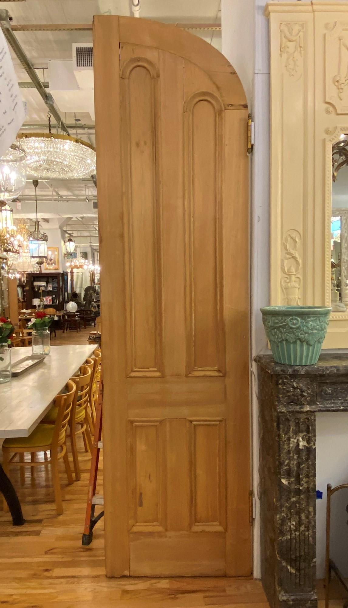 19th Century Antique Pair of 4 Pane Pine Arched Doors