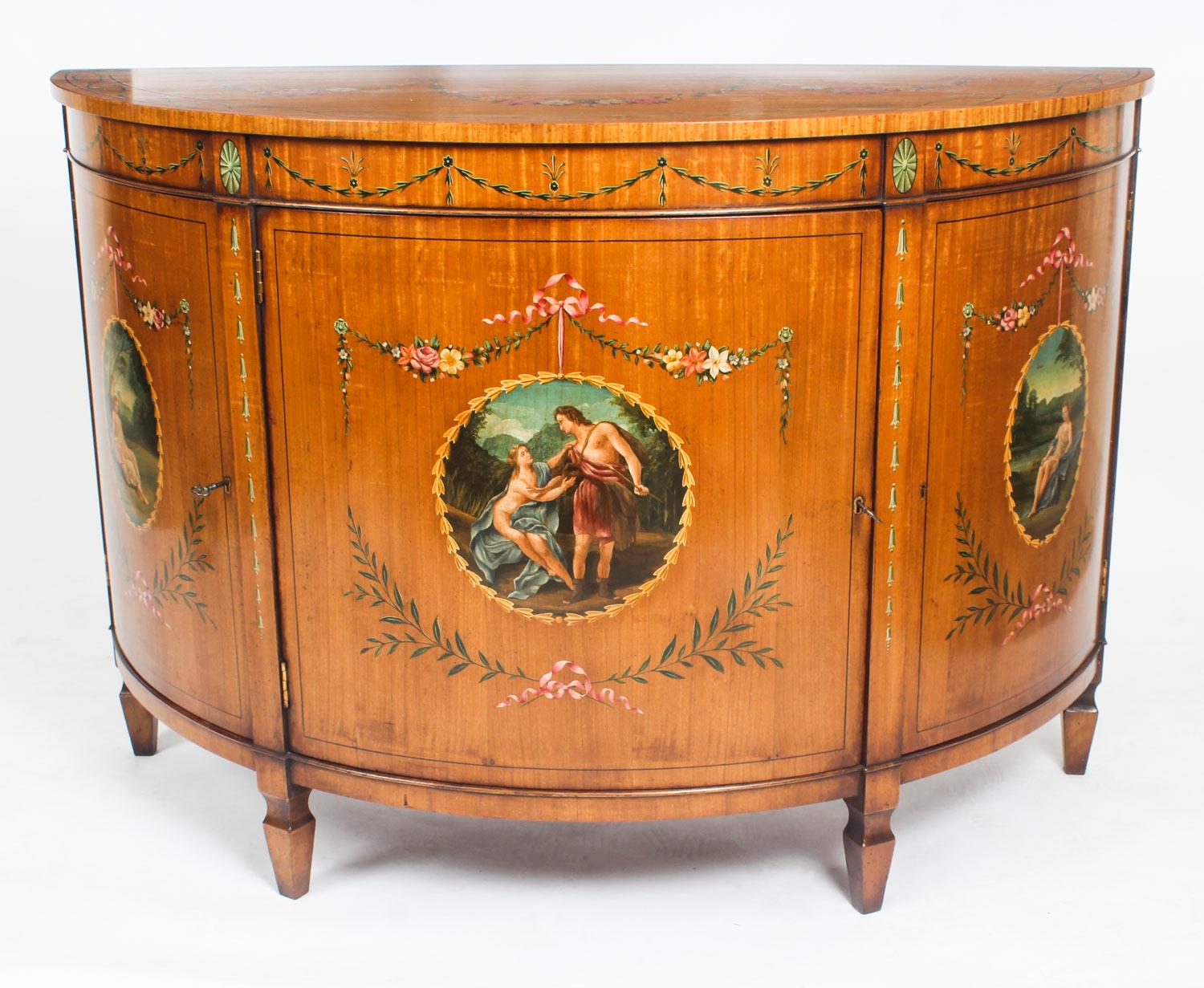 Late 19th Century Antique Pair of Adam Revival Satinwood Side Cabinets Commodes, 19th Century