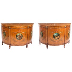 Antique Pair of Adam Revival Satinwood Side Cabinets Commodes, 19th Century