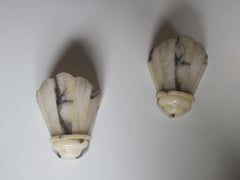 Antique Pair of Alabaster Art Deco Sconces Nicely Veined