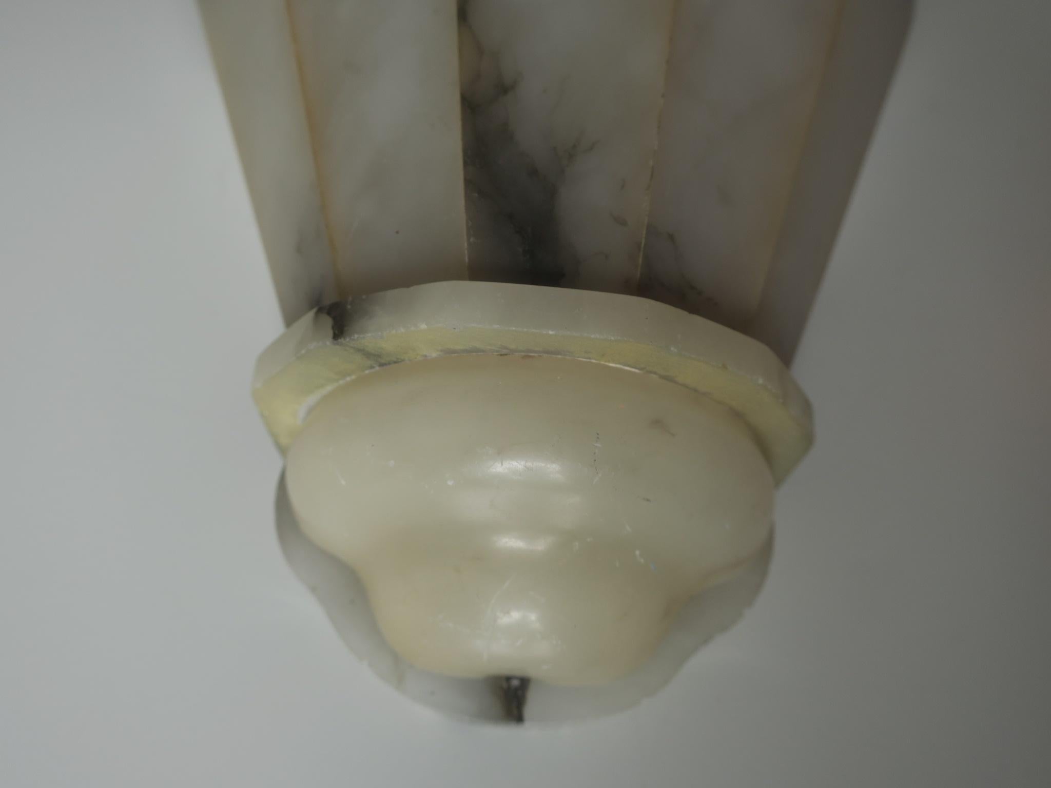 Antique Pair of Alabaster Art Deco Sconces Nicely Veined For Sale 1