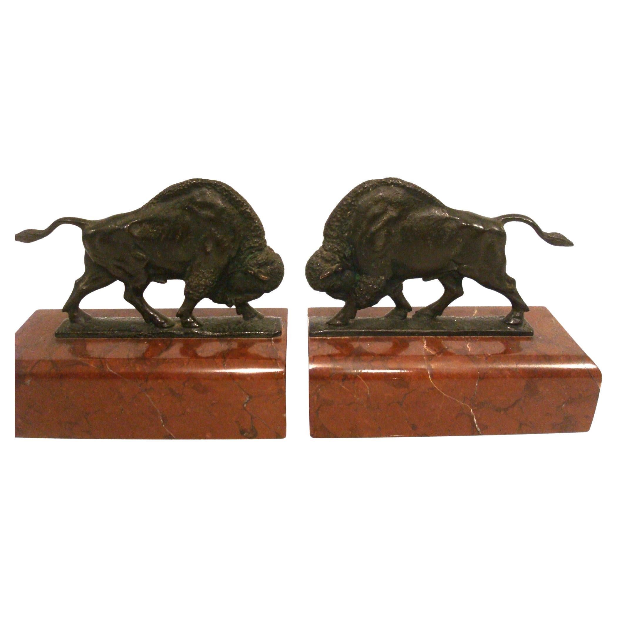 Antique Pair Of American Buffalo Bison Bronze Bookends