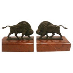 Antique Pair Of American Buffalo Bison Bronze Bookends