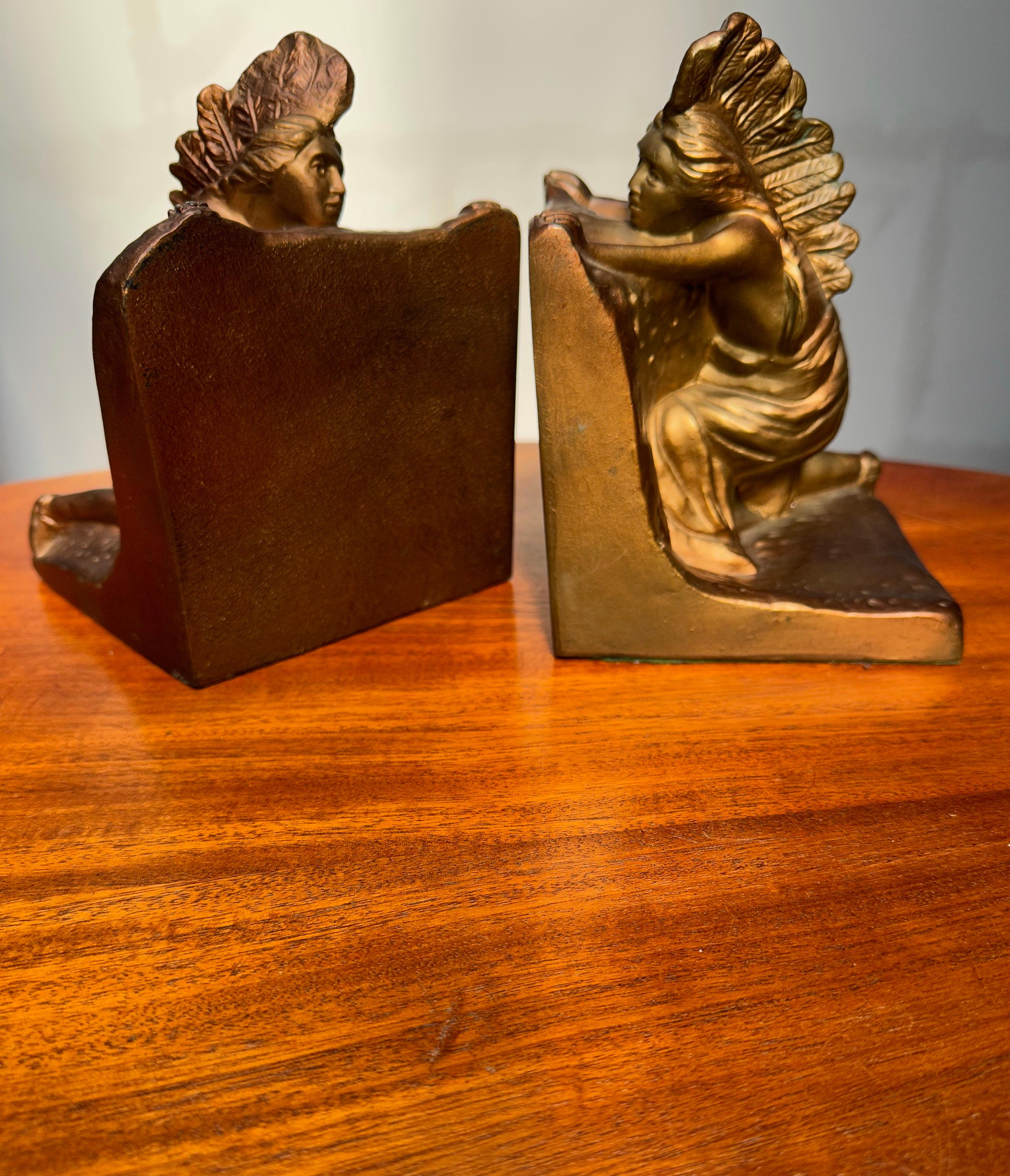 Antique Pair of American Made, Native Indian 'Ambush' Bookends by N. Partridge For Sale 8