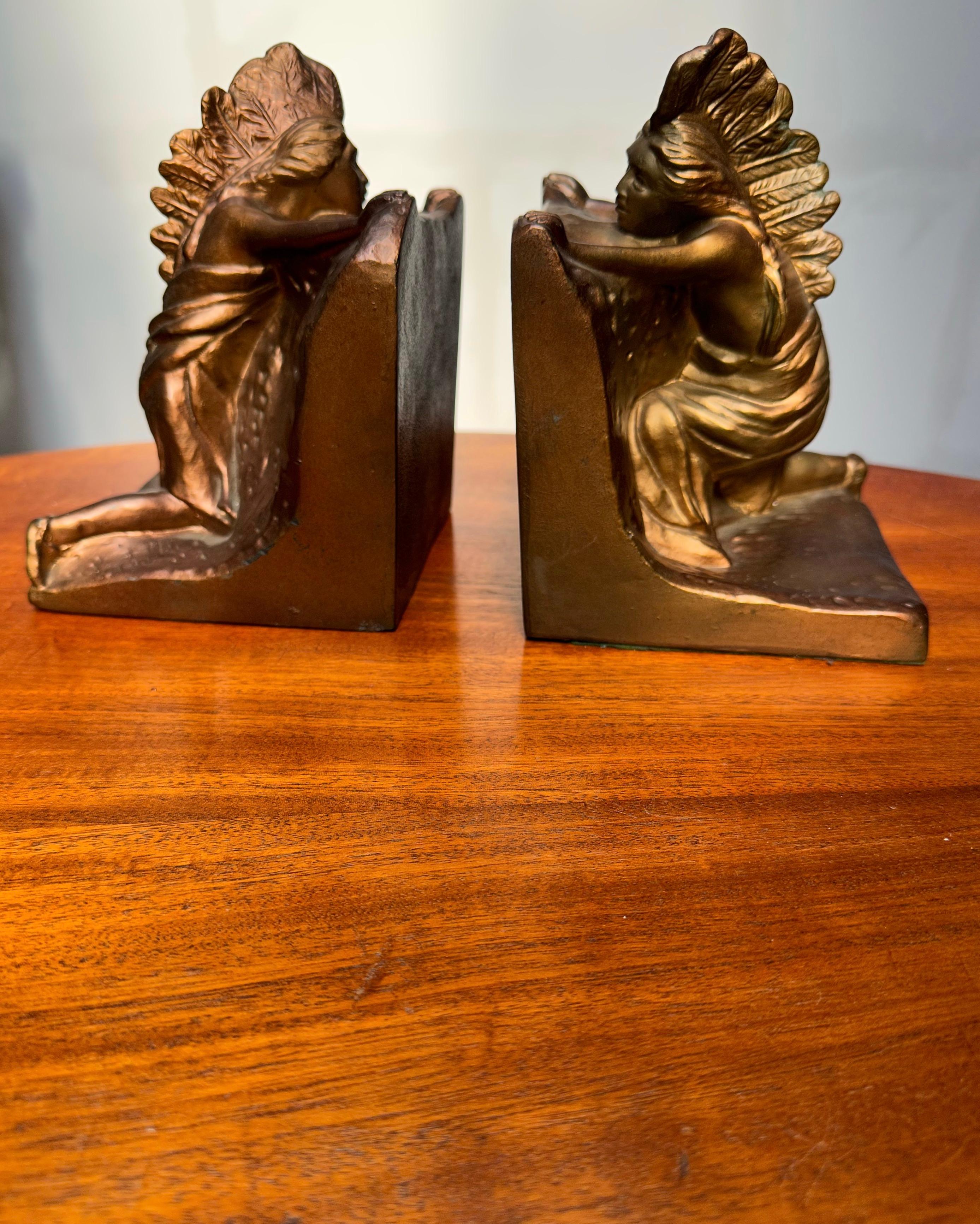 Antique Pair of American Made, Native Indian 'Ambush' Bookends by N. Partridge For Sale 9