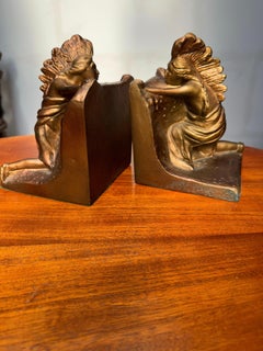Antique Pair of American Made, Native Indian 'Ambush' Bookends by N. Partridge