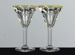 Antique Pair Of Aperitif Glasses, 1900s, France, Green Coloured Glass, 15 cm