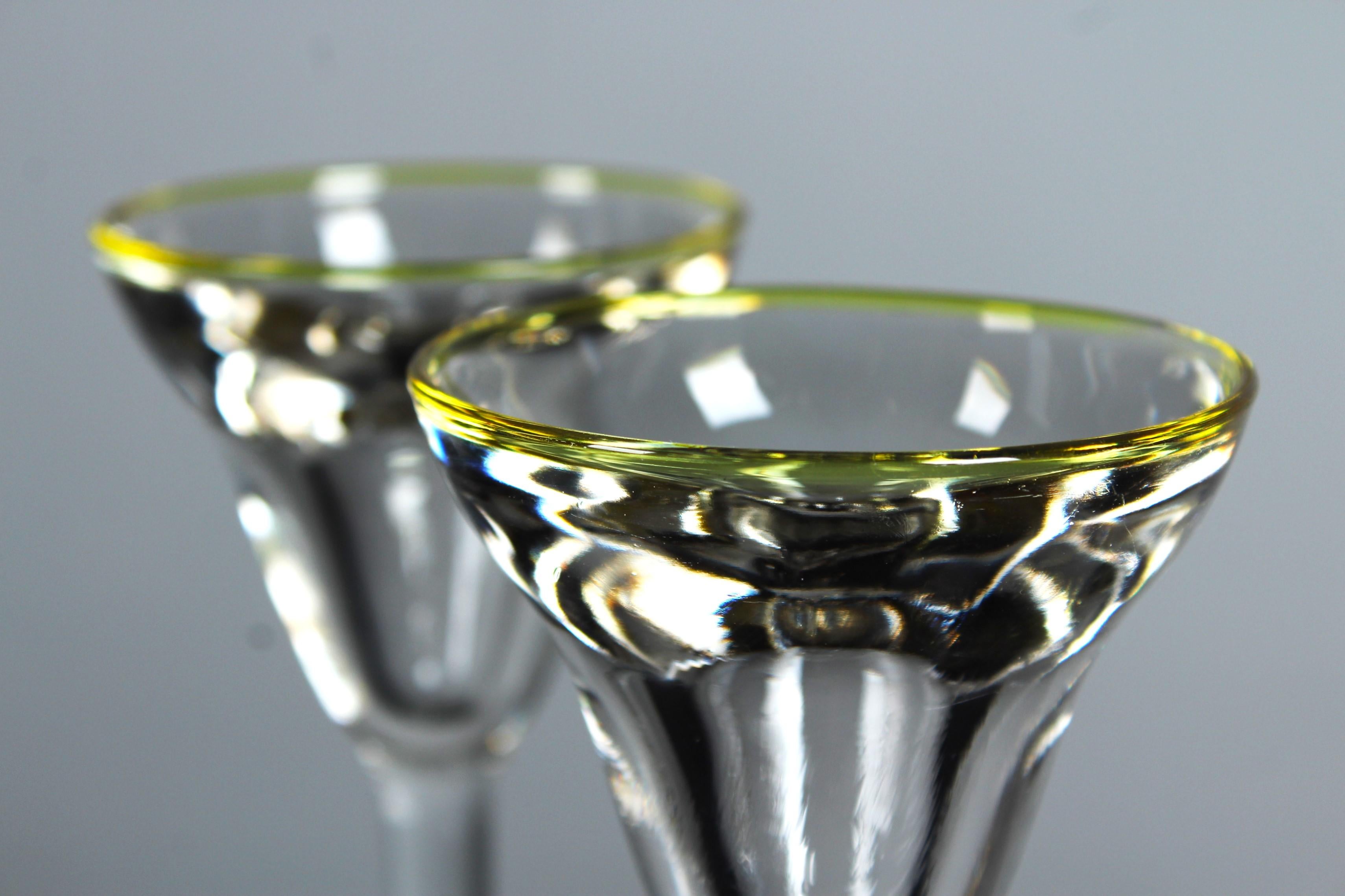 Victorian Antique Pair Of Aperitif Glasses, 1900s, France, Green Coloured Glass, 15 cm For Sale