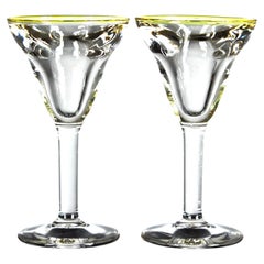 Used Pair Of Aperitif Glasses, 1900s, France, Green Coloured Glass, 15 cm