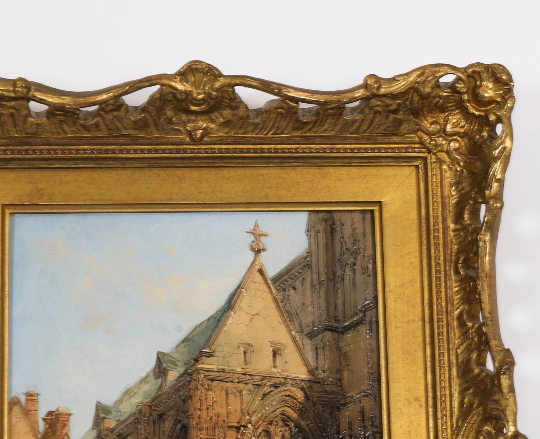 Antikes Paar architektonischer Ansichten Ölgemälde Lewis J Wood 19th Century im Angebot 11