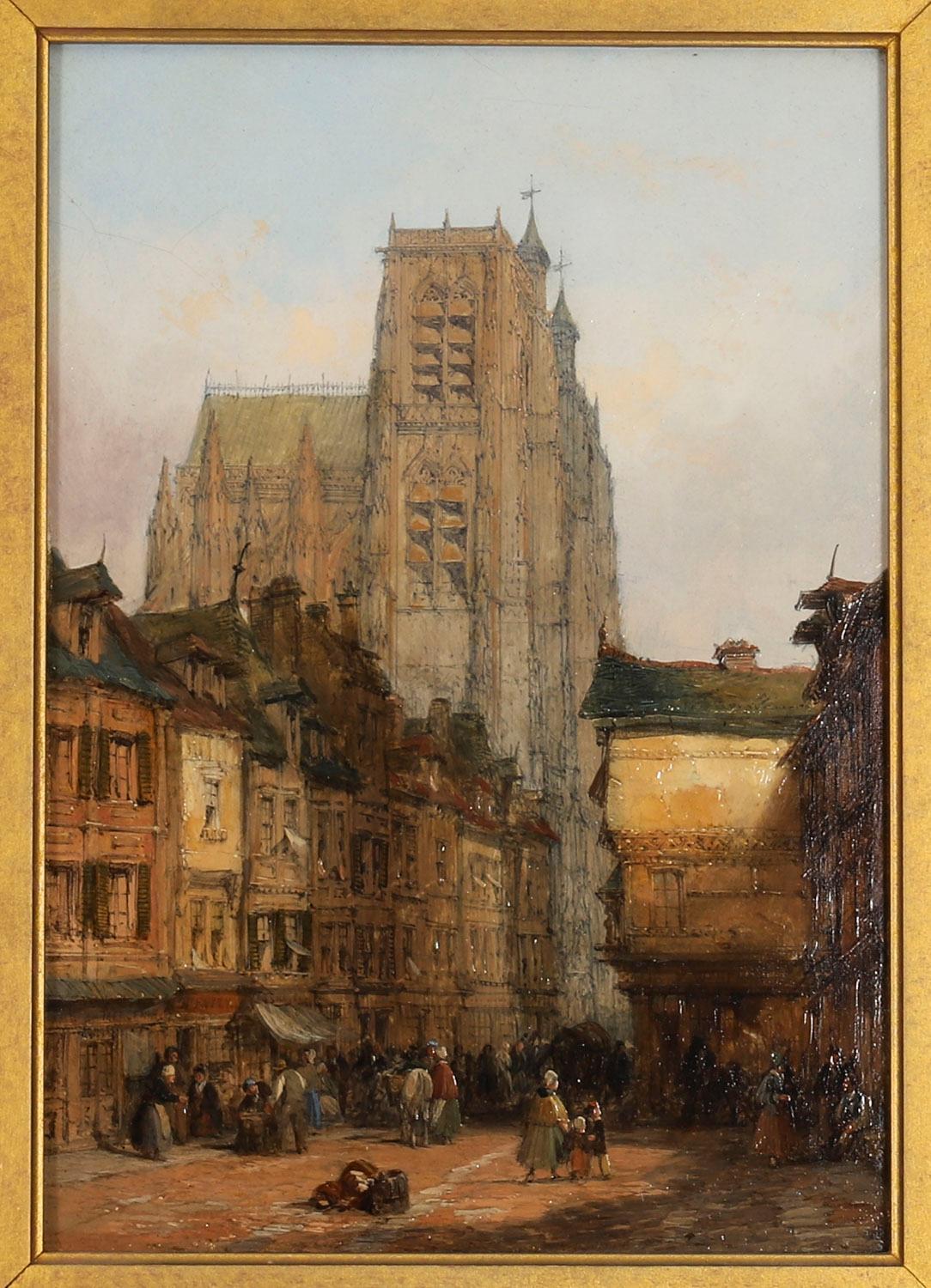 Antikes Paar architektonischer Ansichten Ölgemälde Lewis J Wood 19th Century (Englisch) im Angebot