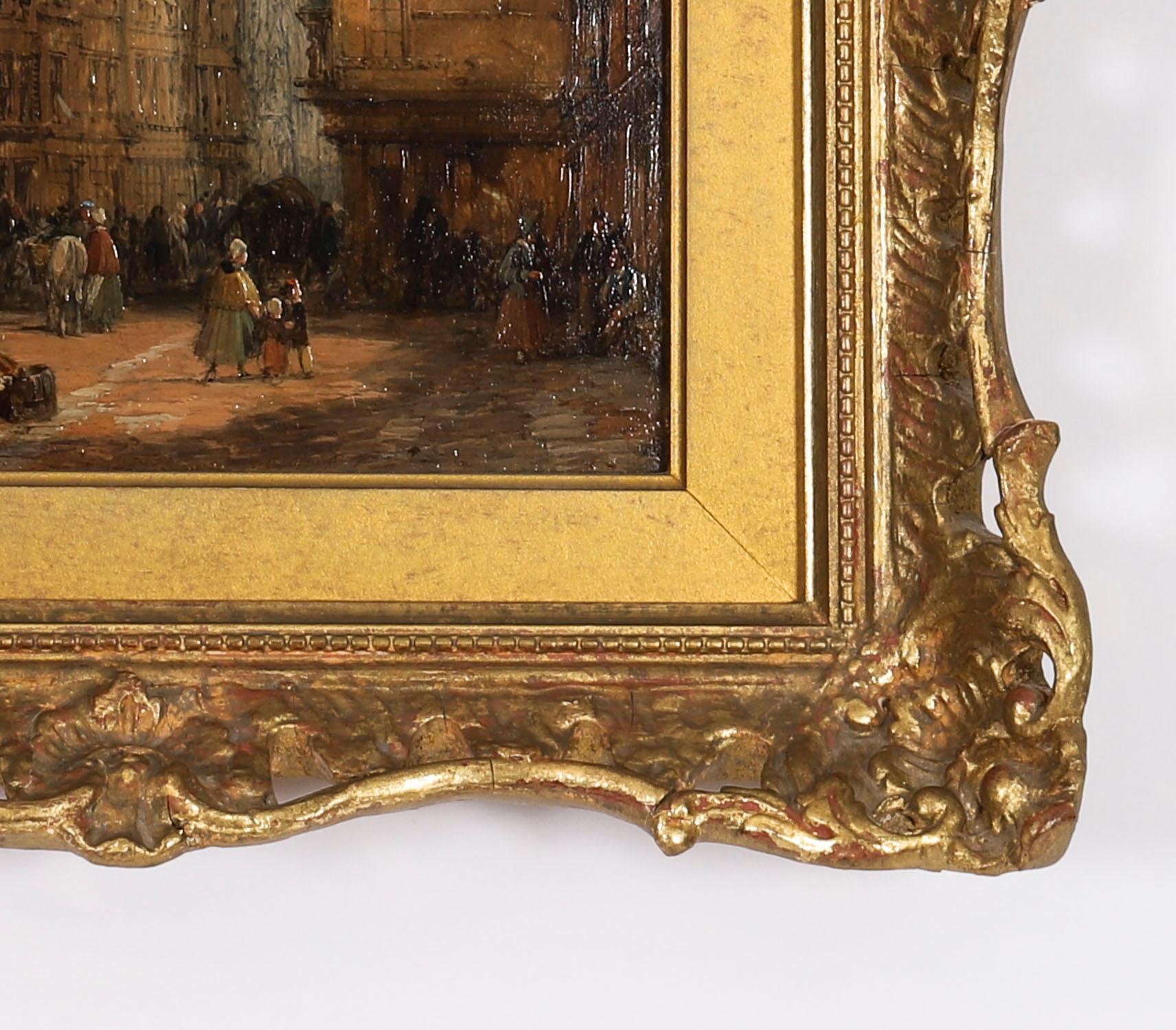 Antikes Paar architektonischer Ansichten Ölgemälde Lewis J Wood 19th Century im Zustand „Gut“ im Angebot in London, GB