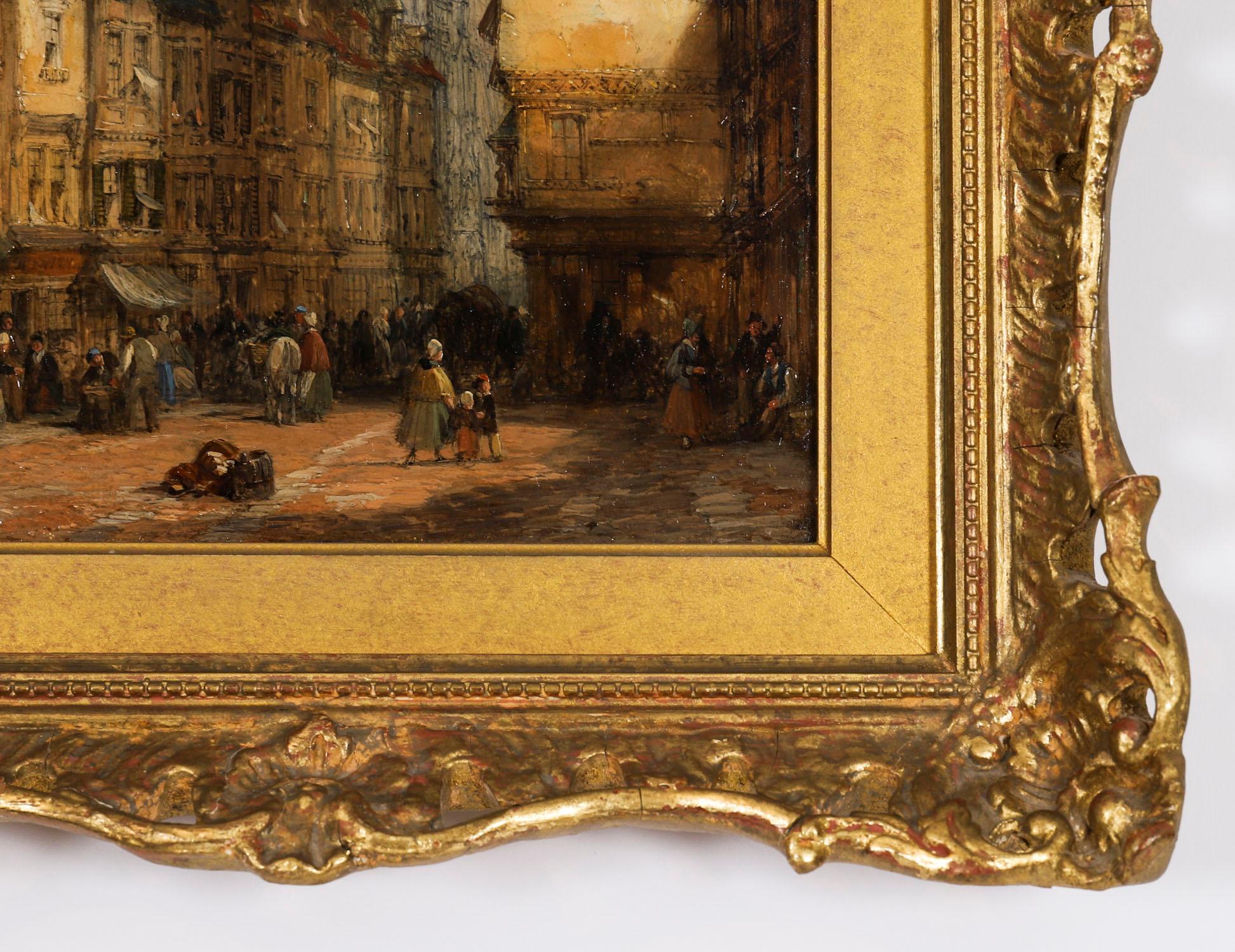 Antikes Paar architektonischer Ansichten Ölgemälde Lewis J Wood 19th Century (Leinwand) im Angebot