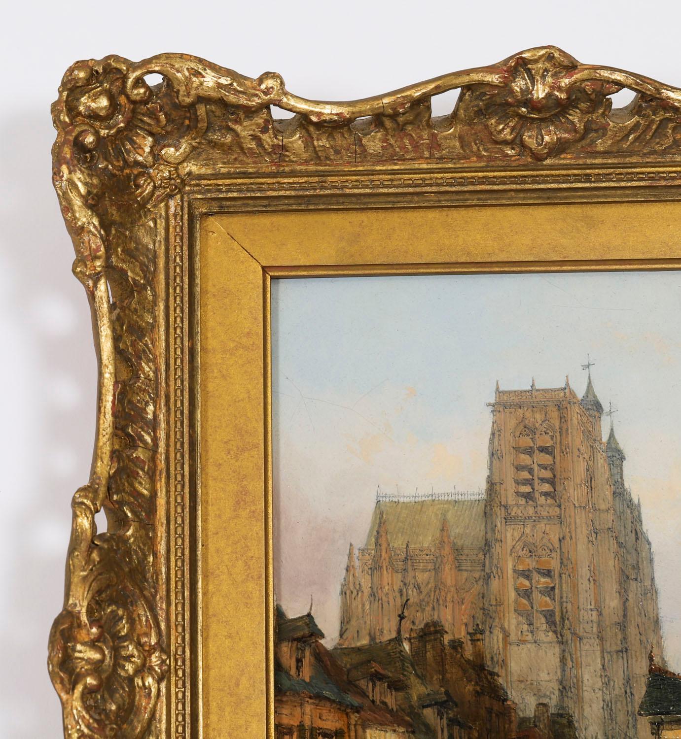 Antikes Paar architektonischer Ansichten Ölgemälde Lewis J Wood 19th Century im Angebot 1