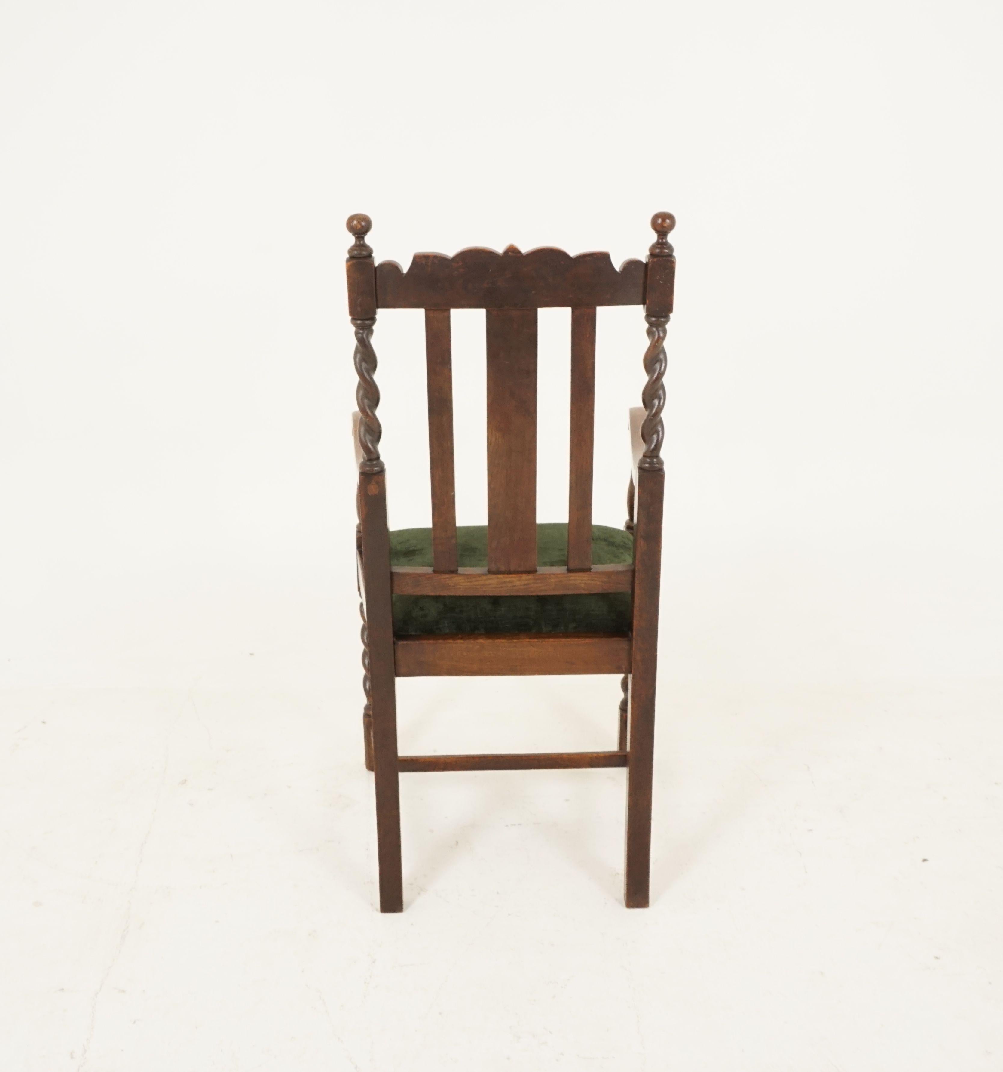 Antique Pair of Arm Chairs, Carved Oak, Barley Twist, Scotland 1920, B2485 1