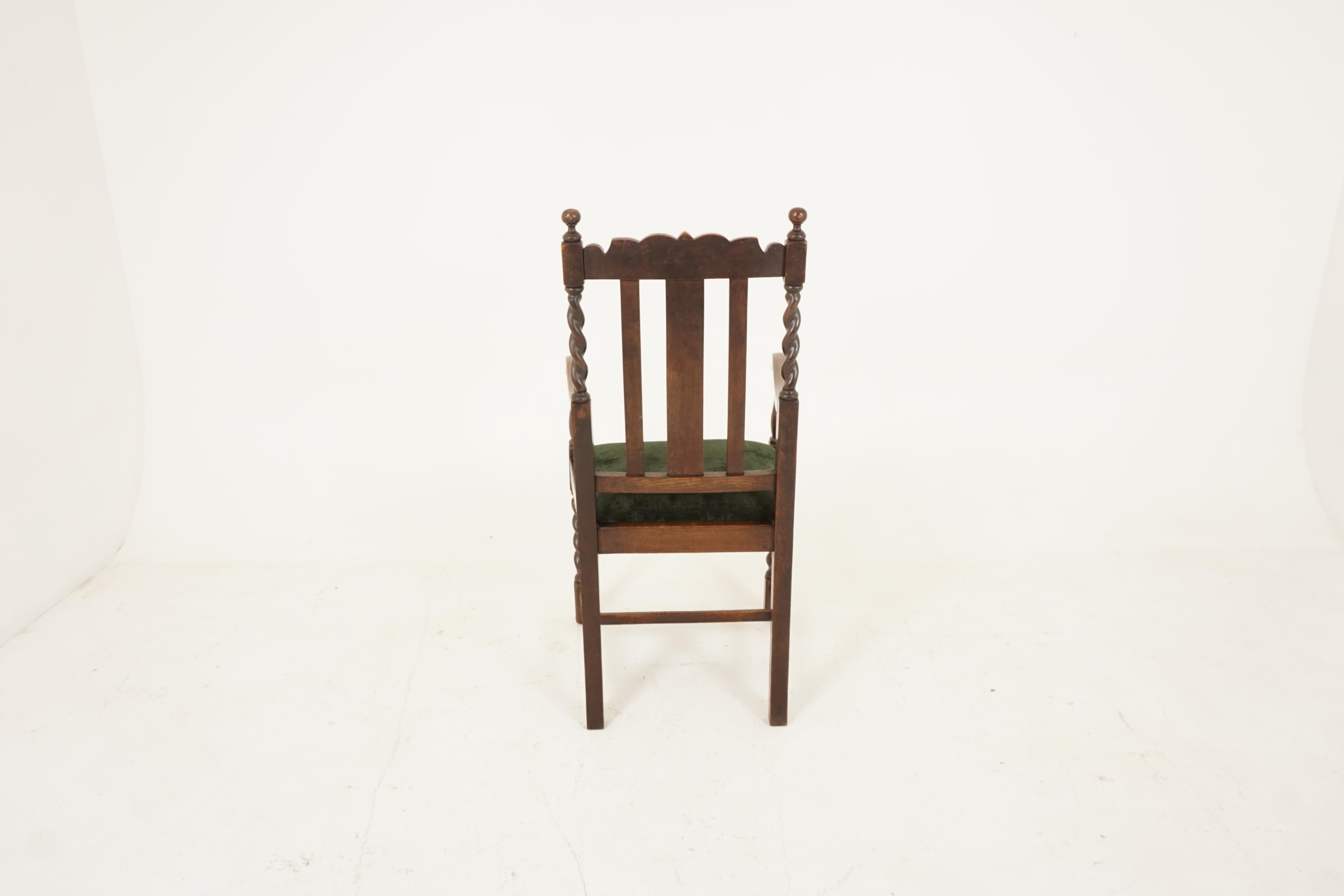 Antique Pair of Arm Chairs, Carved Oak, Barley Twist, Scotland 1920, B2485 2