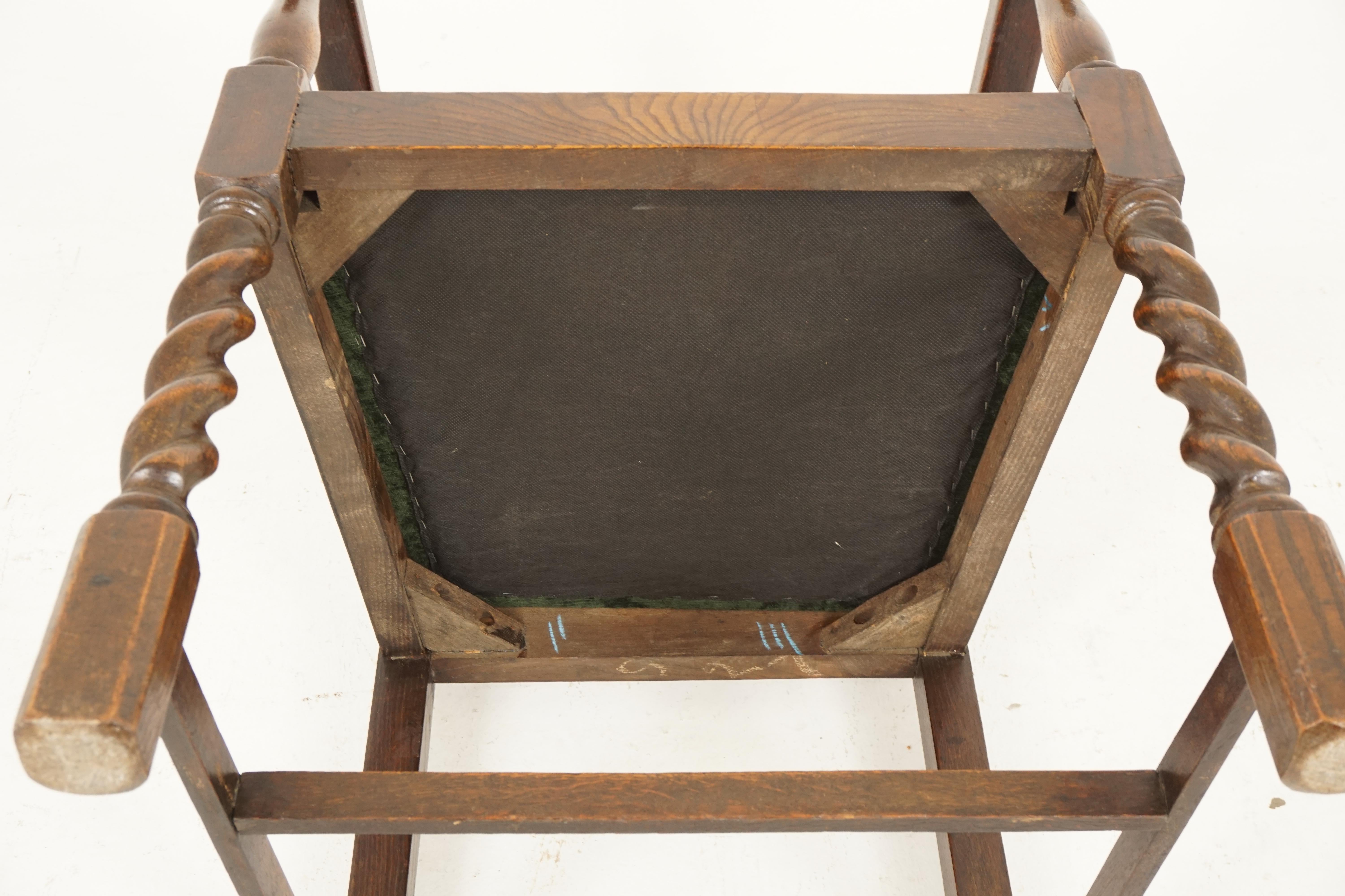 Antique Pair of Arm Chairs, Carved Oak, Barley Twist, Scotland 1920, B2485 3