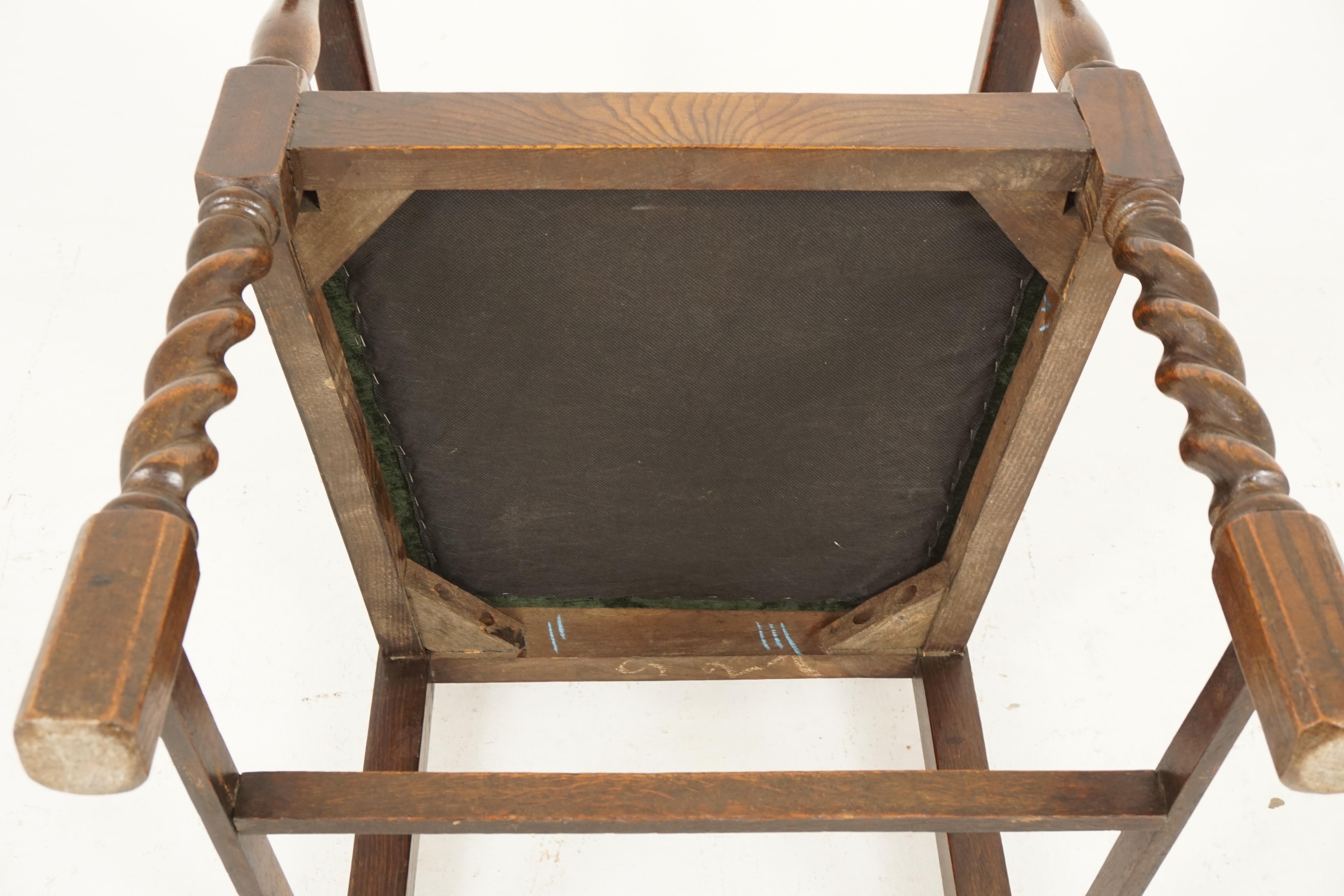 Paire de fauteuils anciens en chêne sculpté:: Barley Twist:: Ecosse 1920:: B2485 3