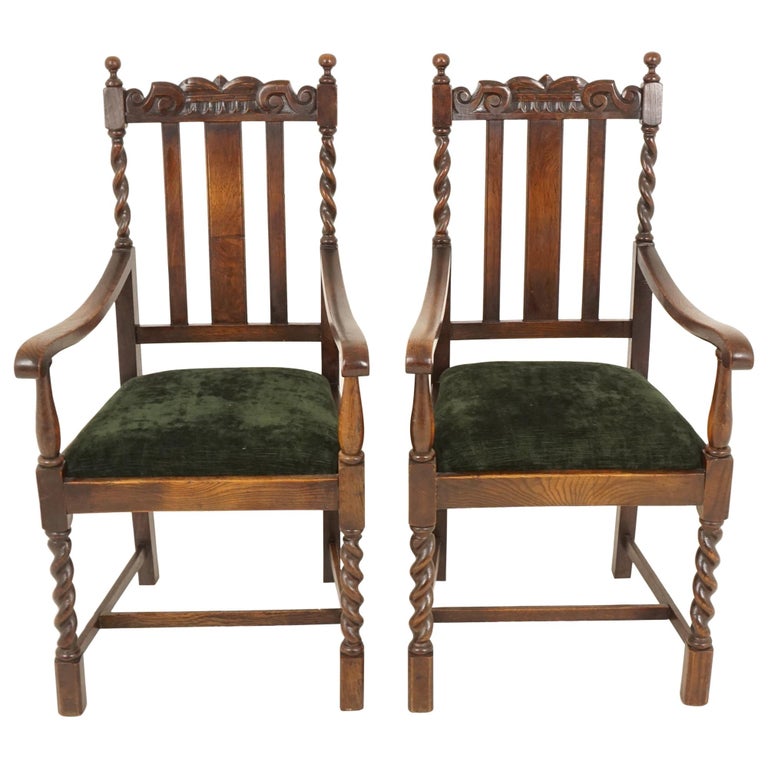 Arm Chairs Carved Oak Barley Twist, Antique Oak Chairs With Arms