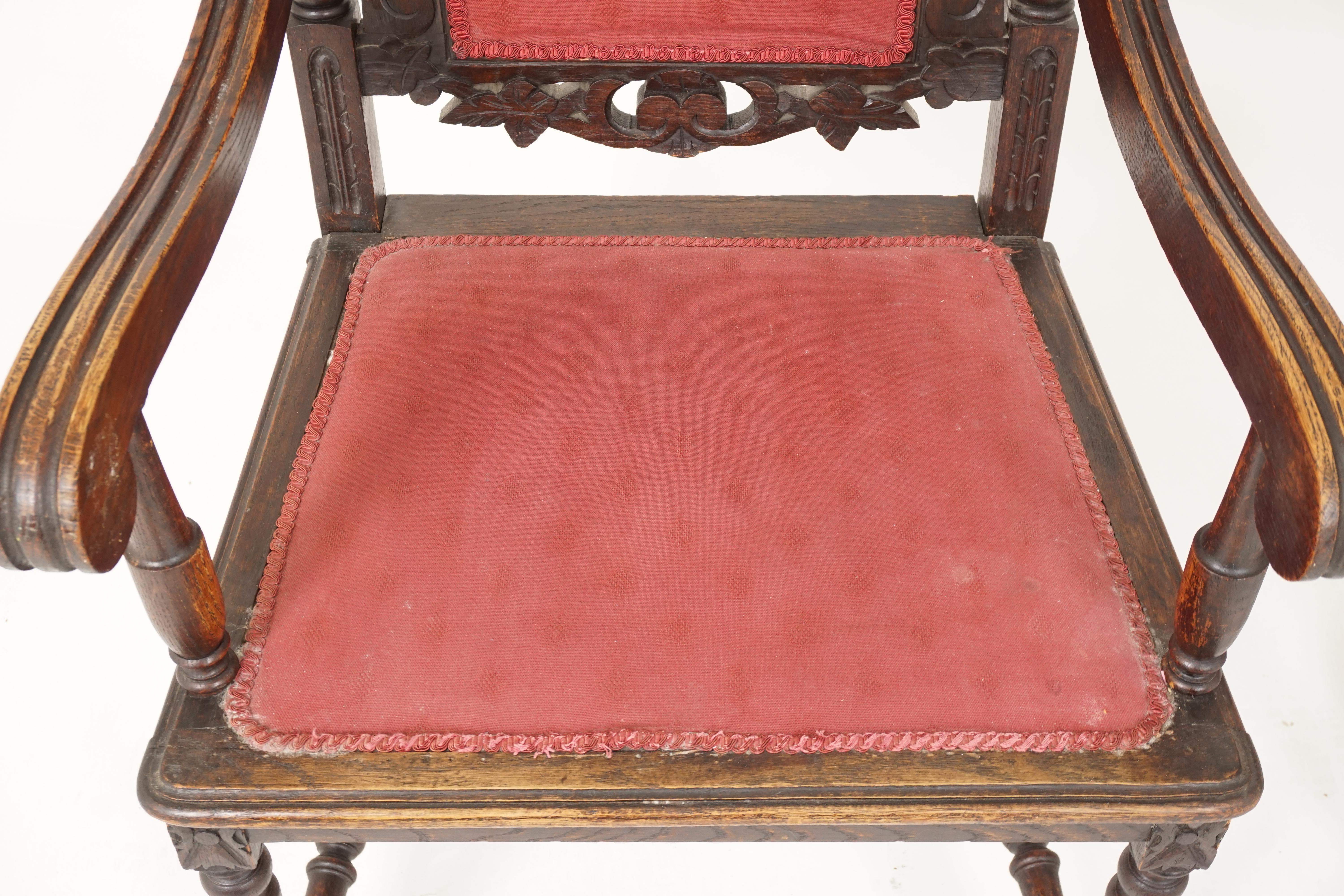Scottish Antique Pair of Arm Chairs, Hand Carved Oak, Throne Chairs, Scotland 1880, B2415
