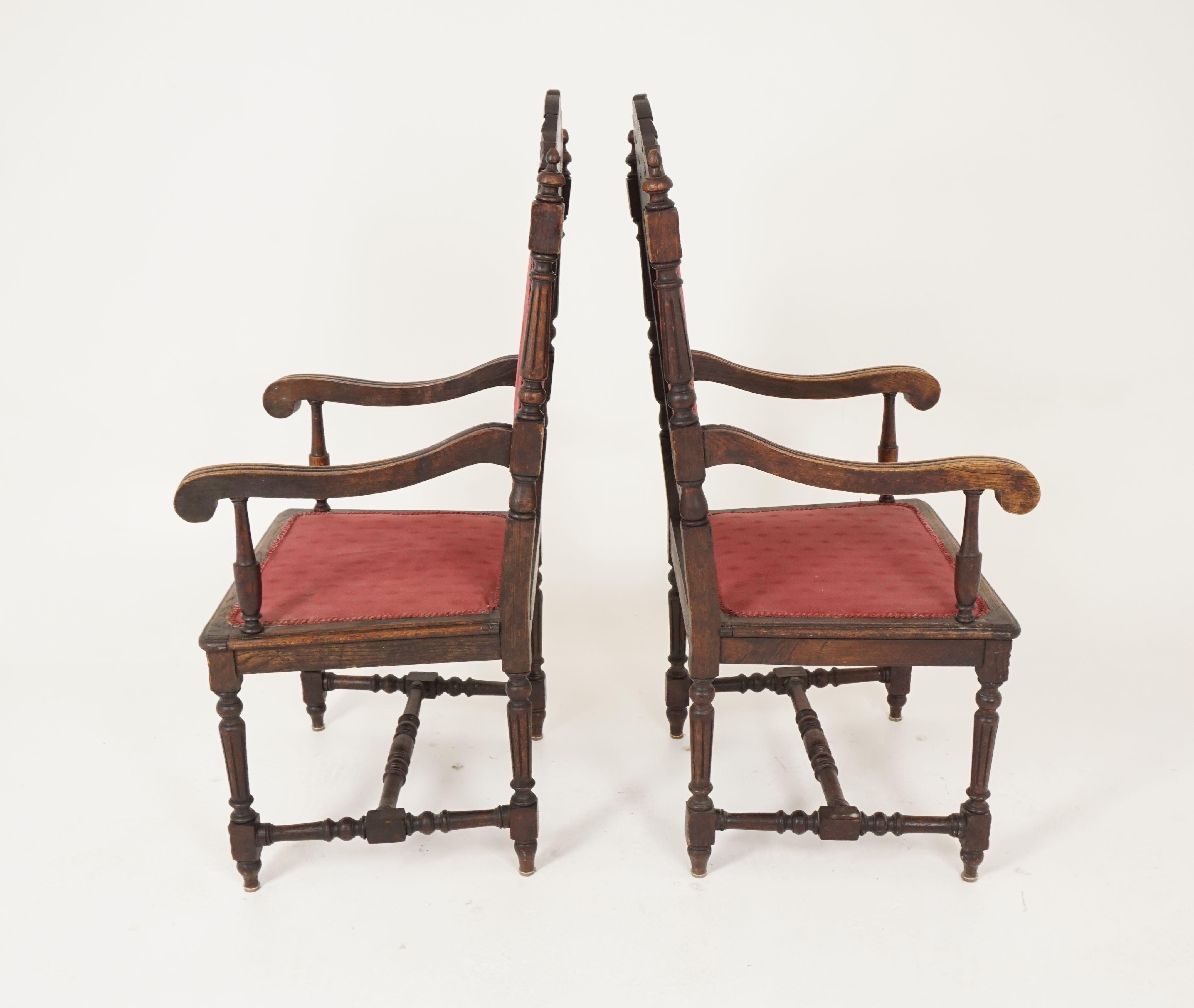 Antique Pair of Arm Chairs, Hand Carved Oak, Throne Chairs, Scotland 1880, B2415 In Good Condition In Vancouver, BC