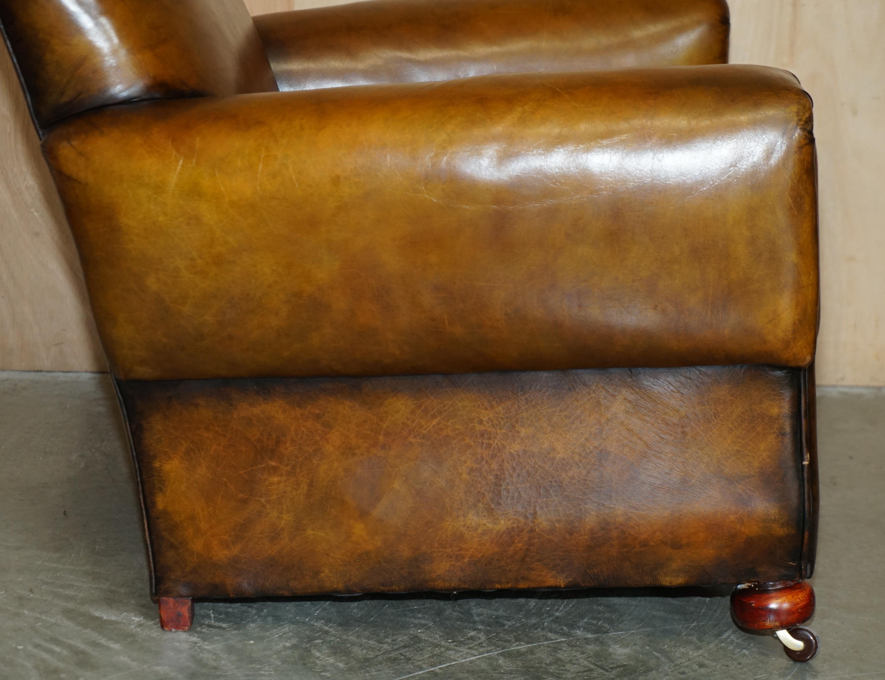 Paire d'armoires de club art déco 1920 entièrement rénovées en cuir marron cigare en vente 2