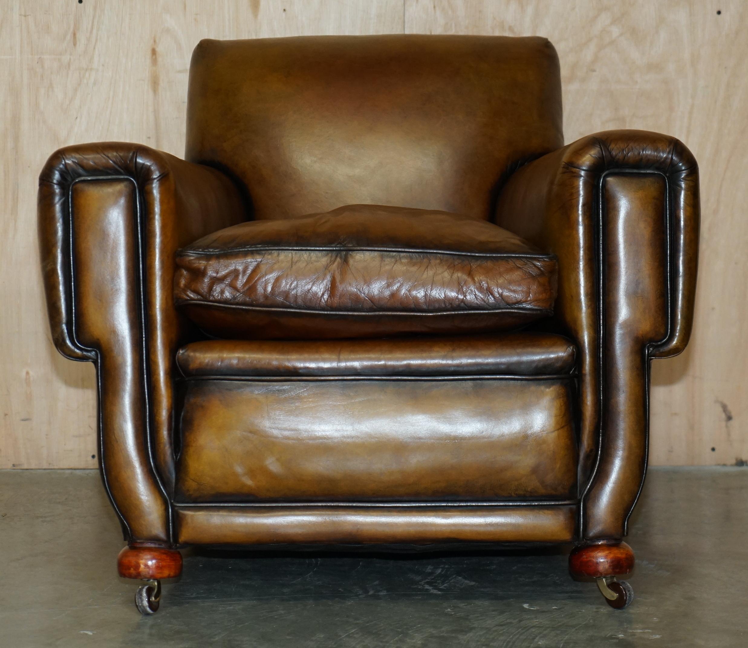 Paire d'armoires de club art déco 1920 entièrement rénovées en cuir marron cigare en vente 5