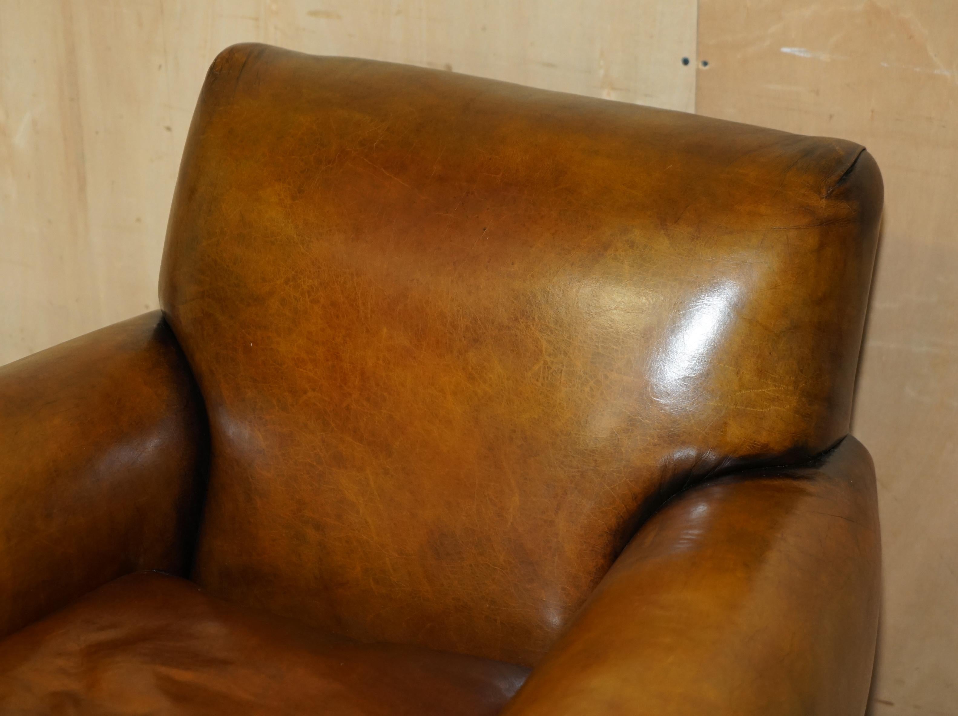 Paire d'armoires de club art déco 1920 entièrement rénovées en cuir marron cigare en vente 6