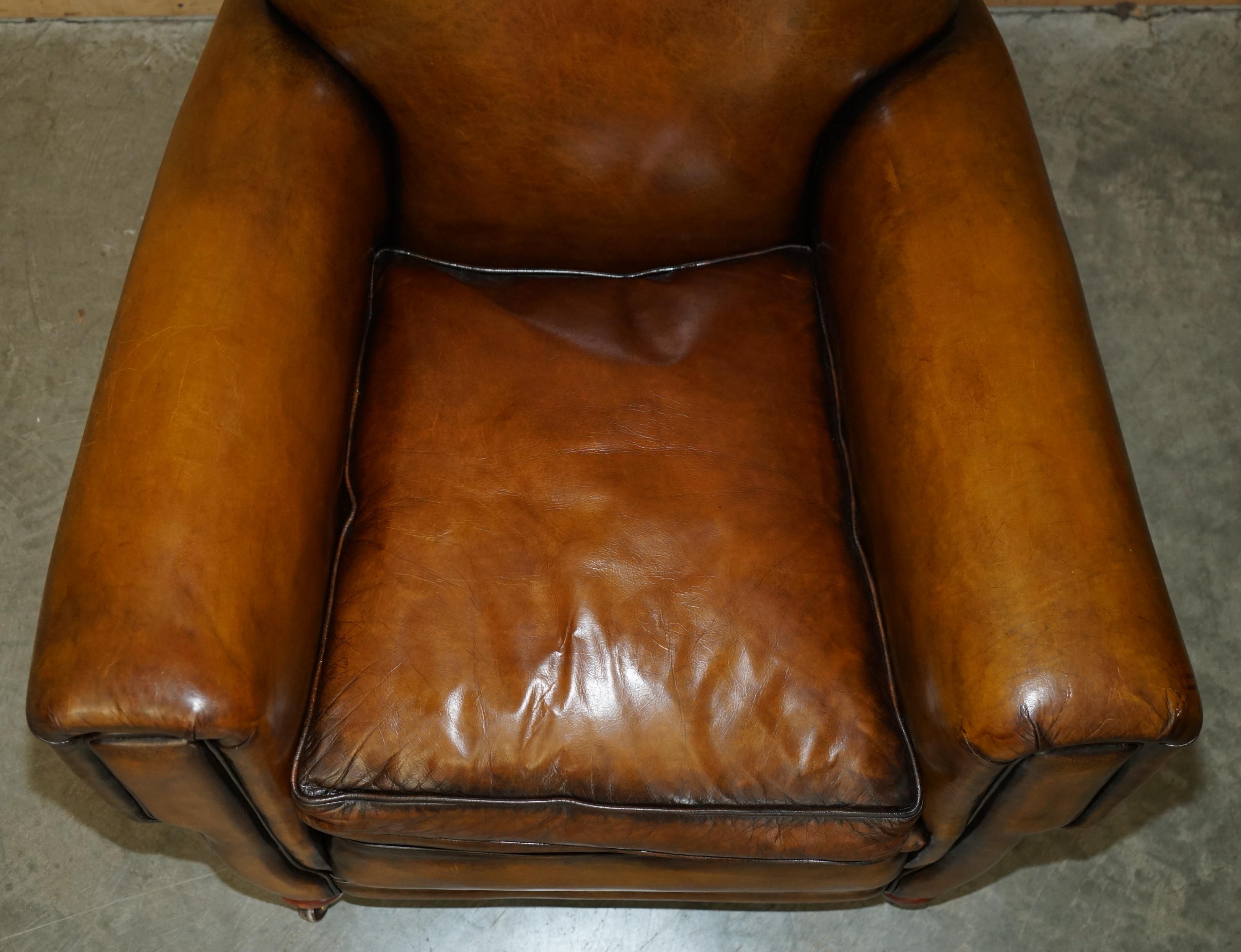 Paire d'armoires de club art déco 1920 entièrement rénovées en cuir marron cigare en vente 8