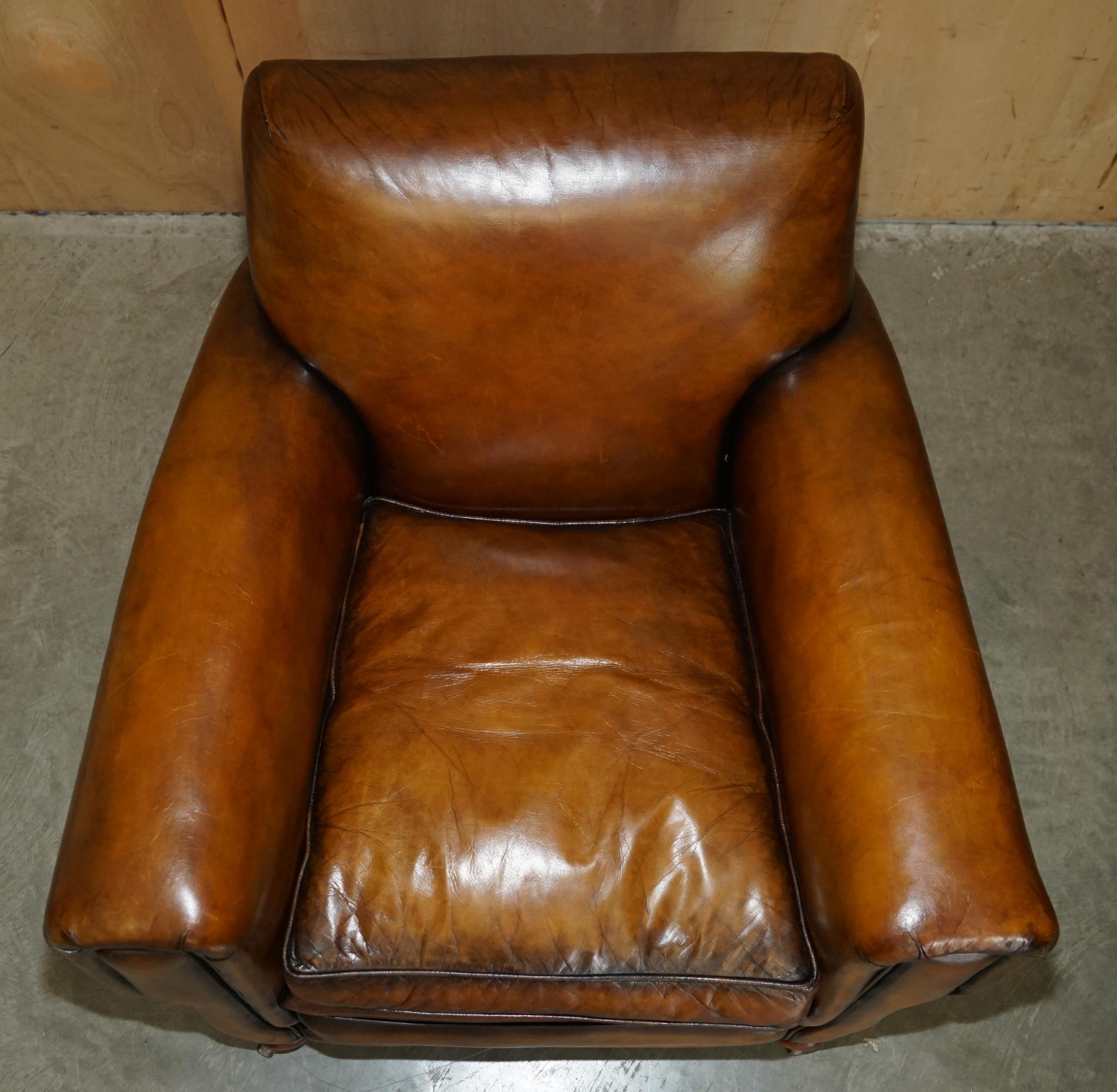 Fait main Paire d'armoires de club art déco 1920 entièrement rénovées en cuir marron cigare en vente