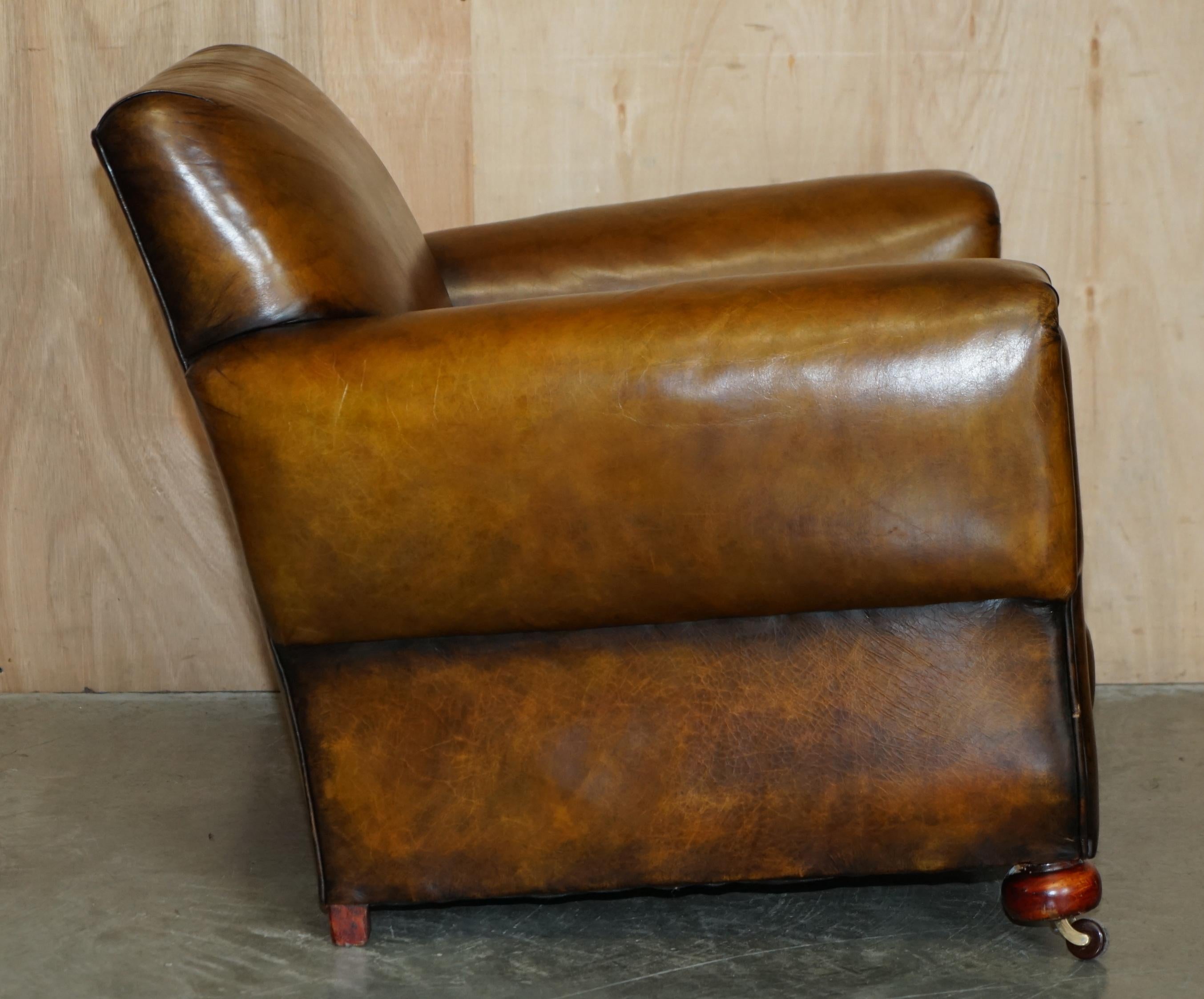 Paire d'armoires de club art déco 1920 entièrement rénovées en cuir marron cigare en vente 1