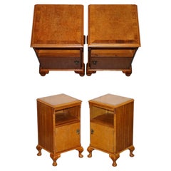 ANTIQUE PAIR OF ART DECO 1920'S LIGHT WALNUT NIGHTSTANDS BEDSiDE TABLES