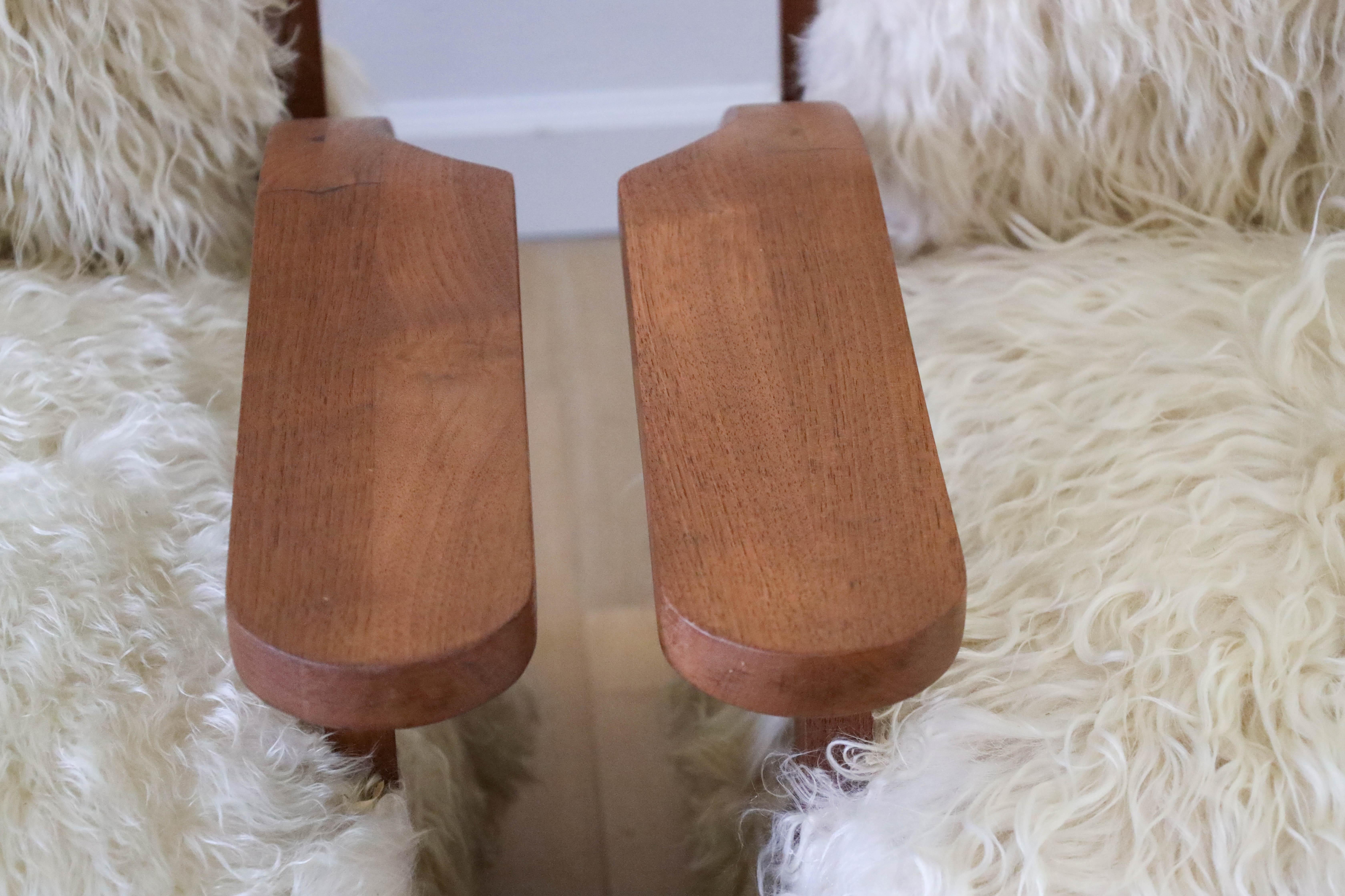 Antique Pair of Art Deco Club Chairs, reupholstered in Angora Goat, Early 1900s For Sale 9