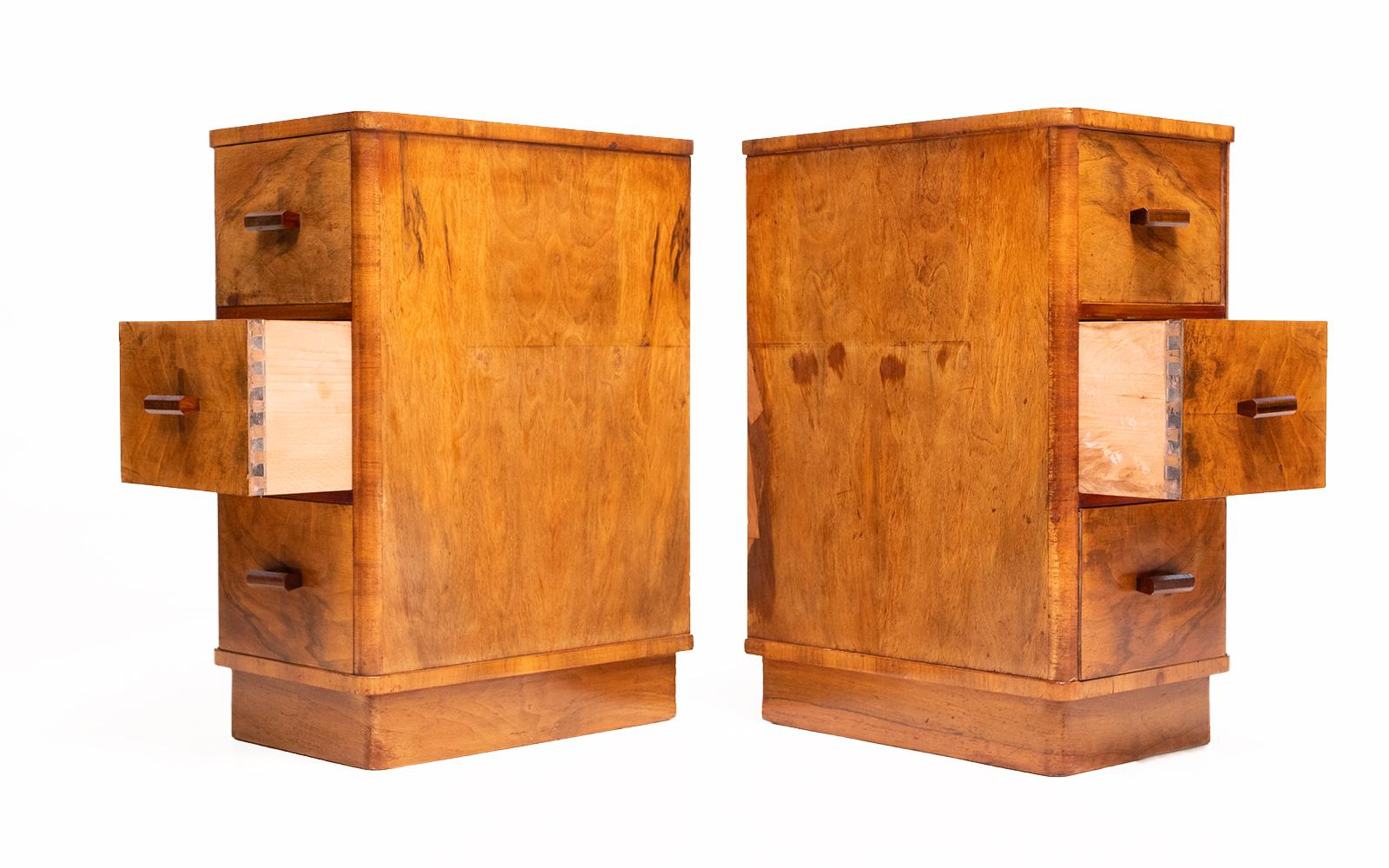 20th Century Antique Pair of Art Deco Walnut Bedside Chests Tables